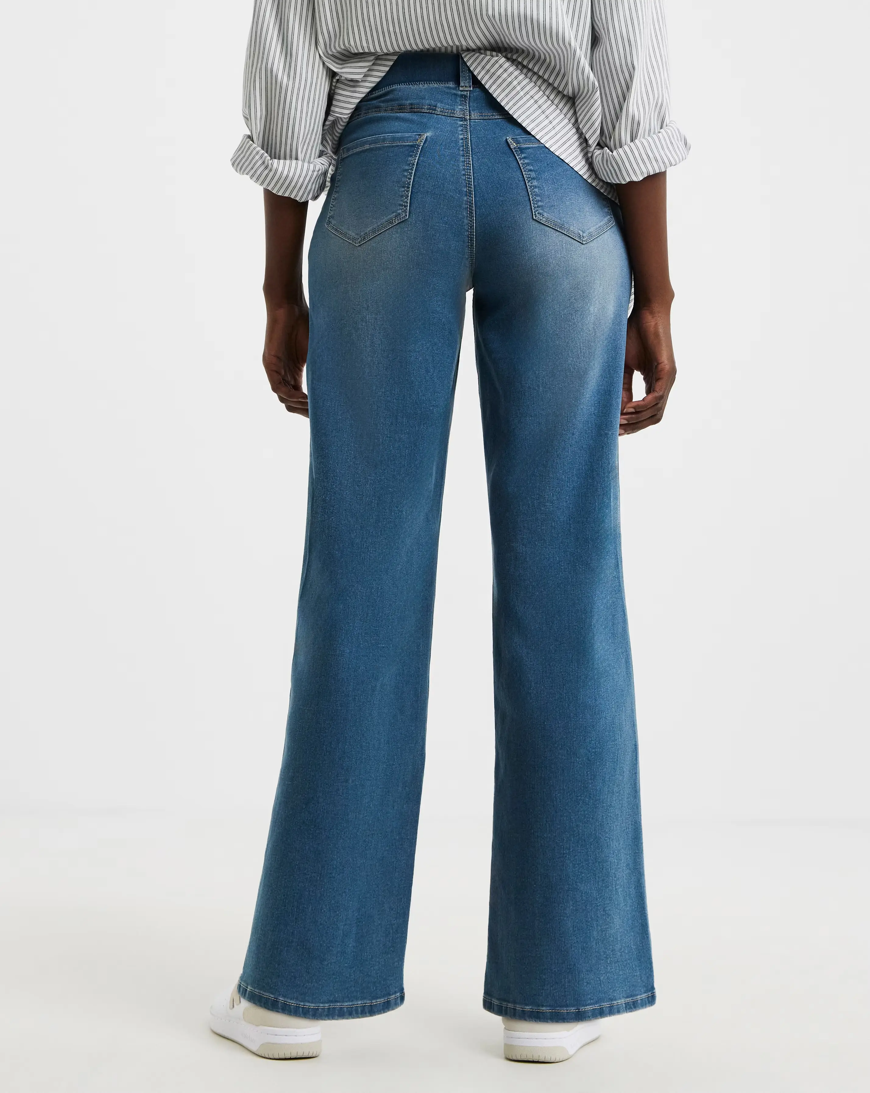 Mid Blue Stretch Wide Leg Jeggings 3 Mid Blue Stretch Wide Leg Jeggings