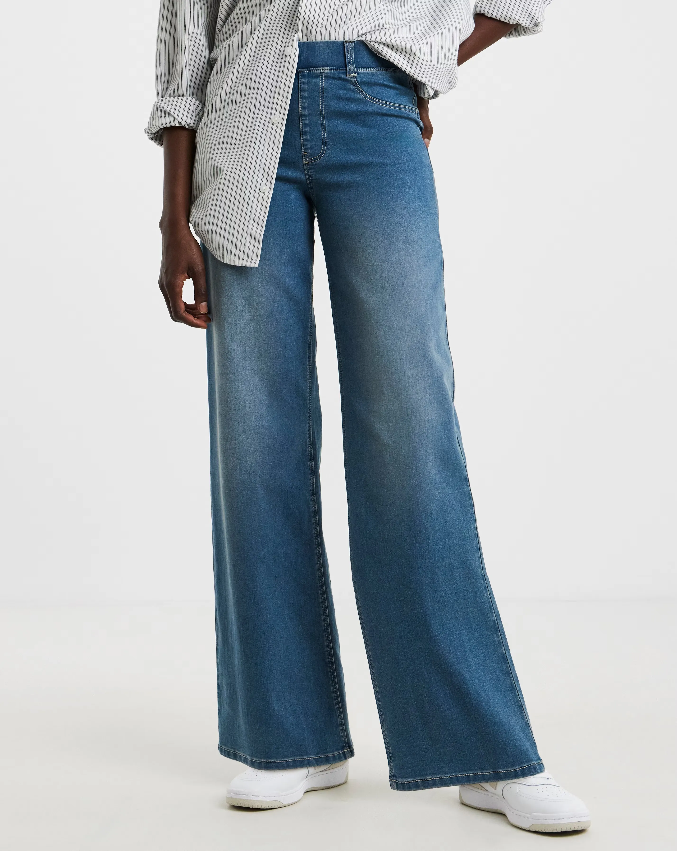 Mid Blue Stretch Wide Leg Jeggings 4 Mid Blue Stretch Wide Leg Jeggings