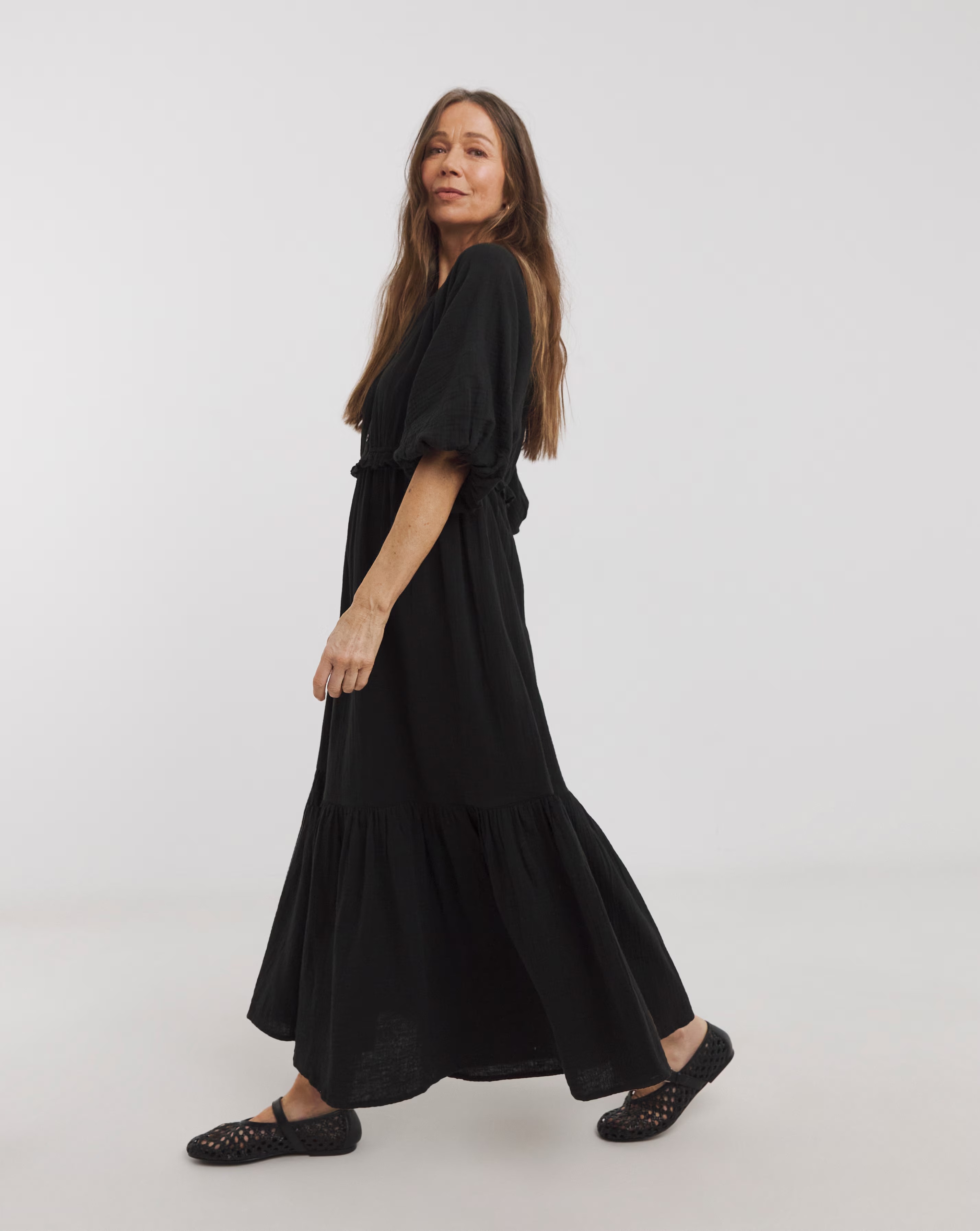 Pure Cotton Textured Bubble Sleeve Maxi Dress 4 Pure Cotton Textured Bubble Sleeve Maxi Dress