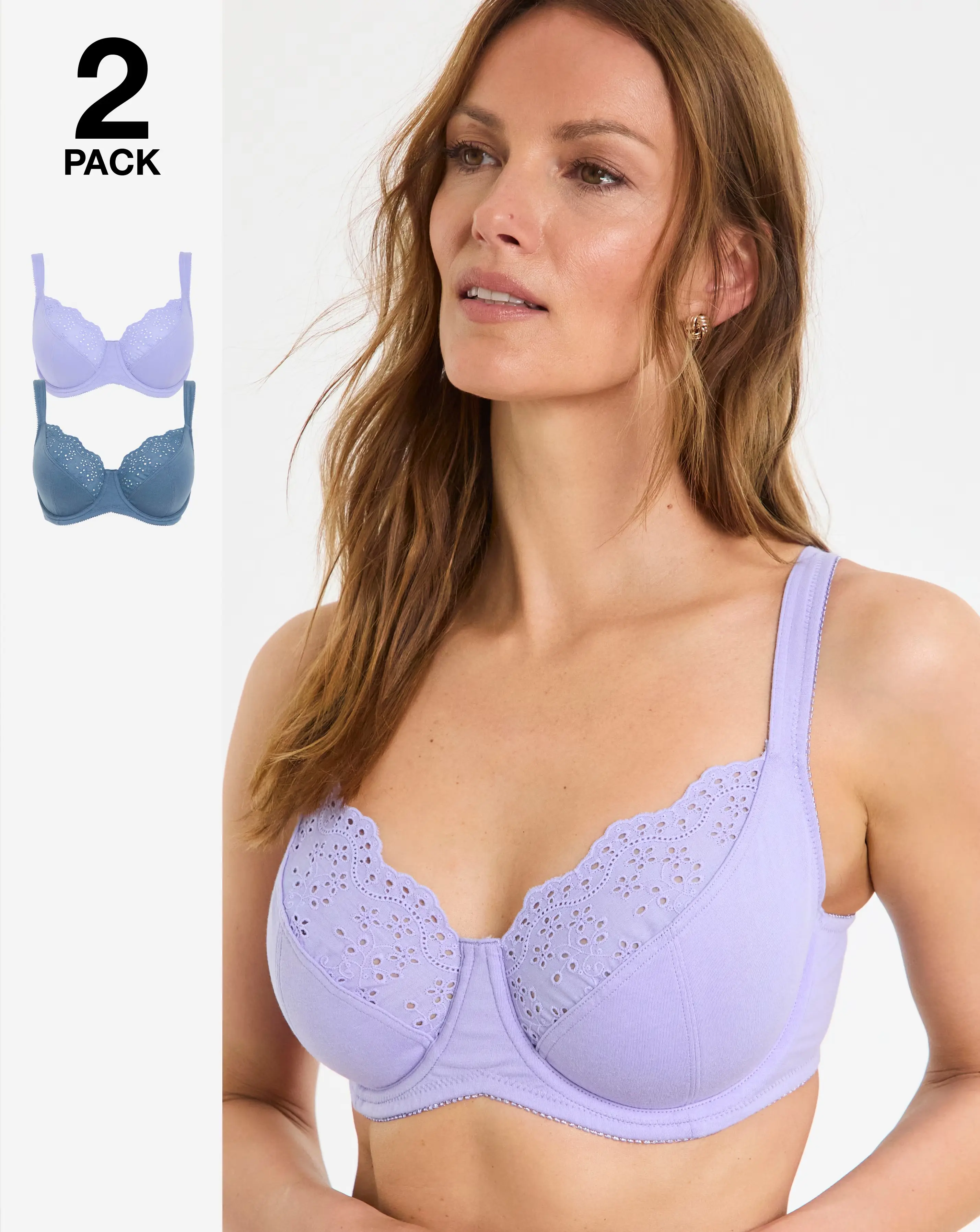 Pretty Secrets (2 Pack) New Jane Wired Full Cup Bras (D-K) Denim/Lilac 1 Pretty Secrets (2 Pack) New Jane Wired Full Cup Bras (D-K) Denim/Lilac