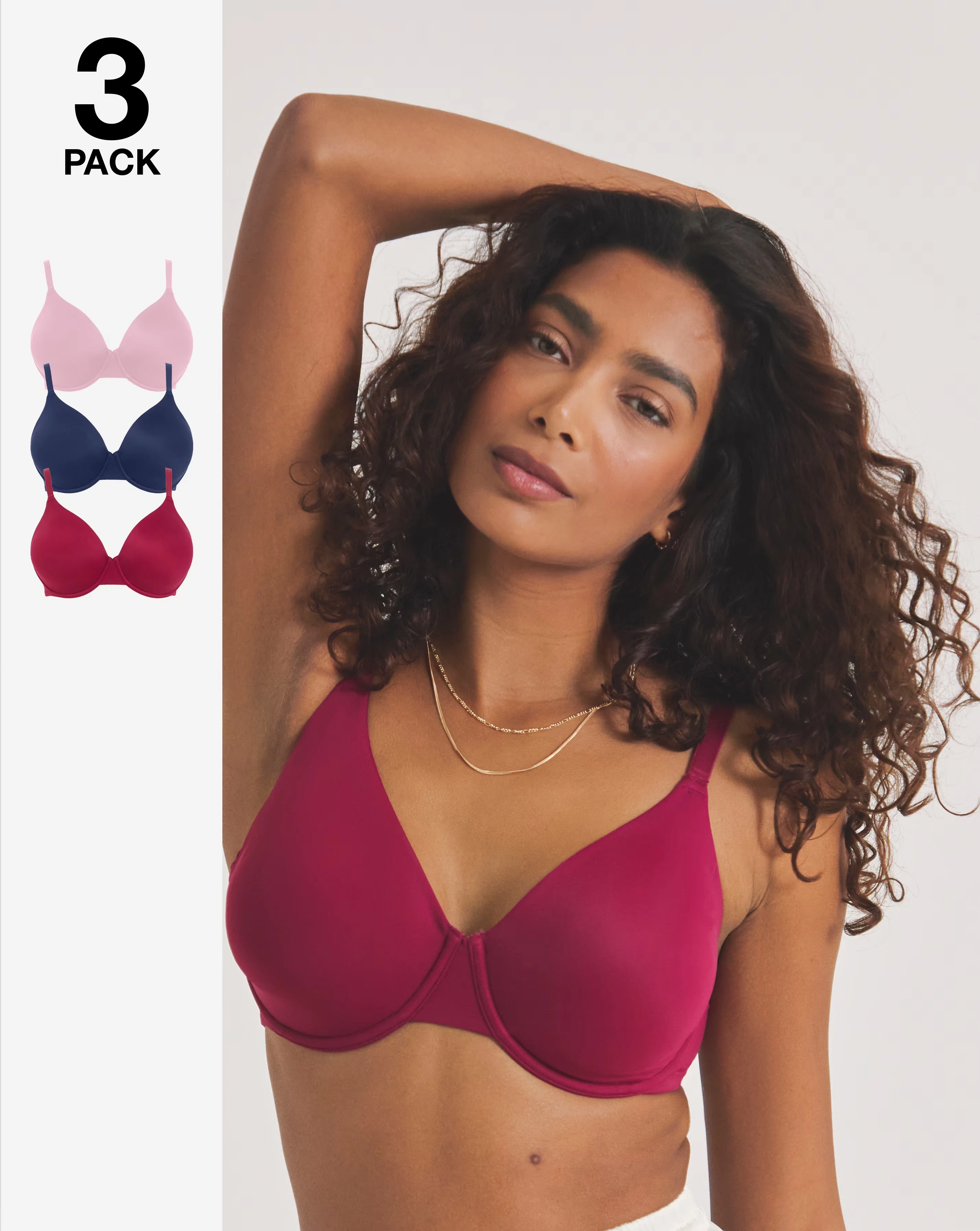 Pretty Secrets (3 Pack) Claire Micro Moulded Full Cup Wired Bras B-E Berry Multi 1 Pretty Secrets (3 Pack) Claire Micro Moulded Full Cup Wired Bras B-E Berry Multi