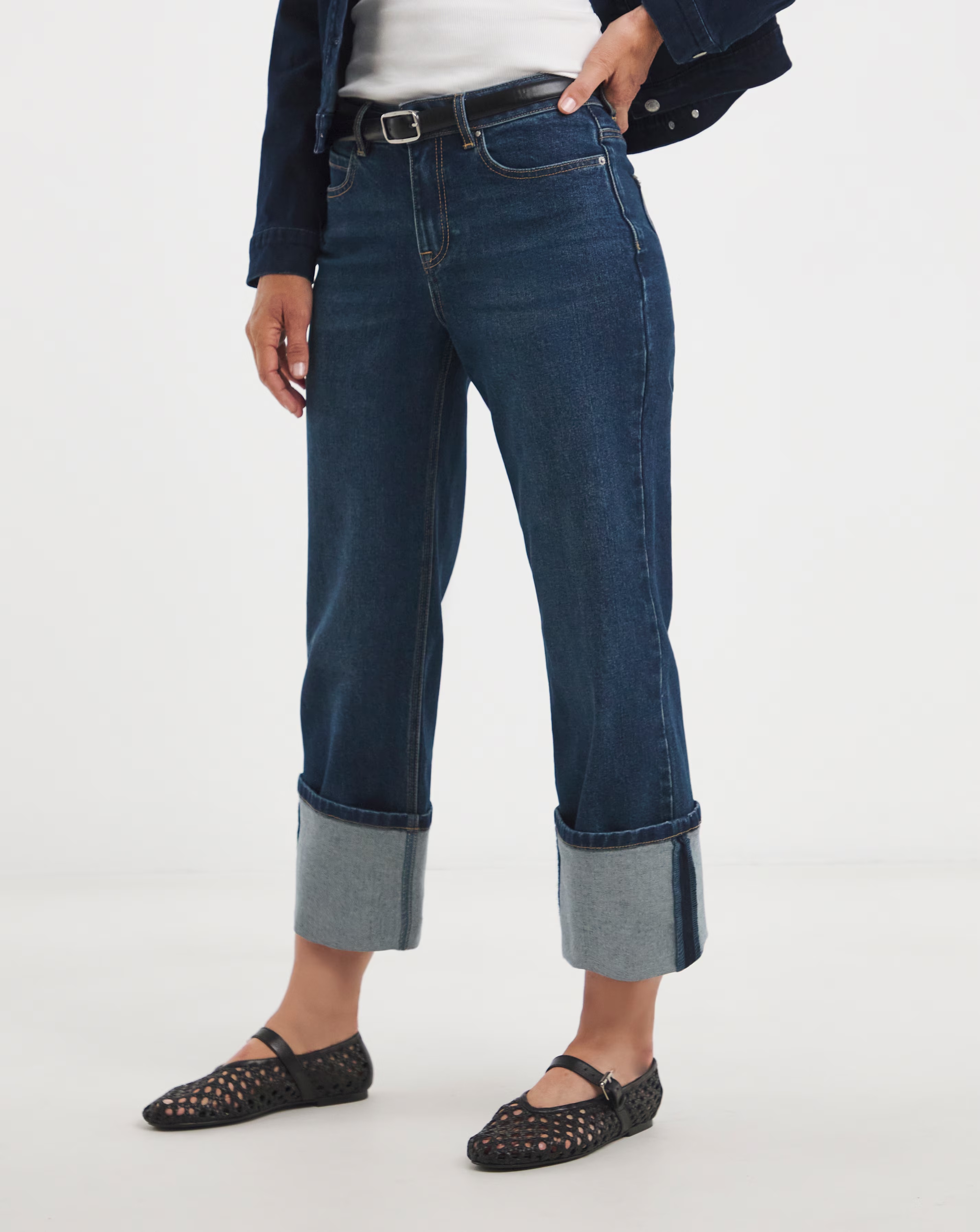 Dark Blue Turn Up Straight Leg Jean 2 Dark Blue Turn Up Straight Leg Jean