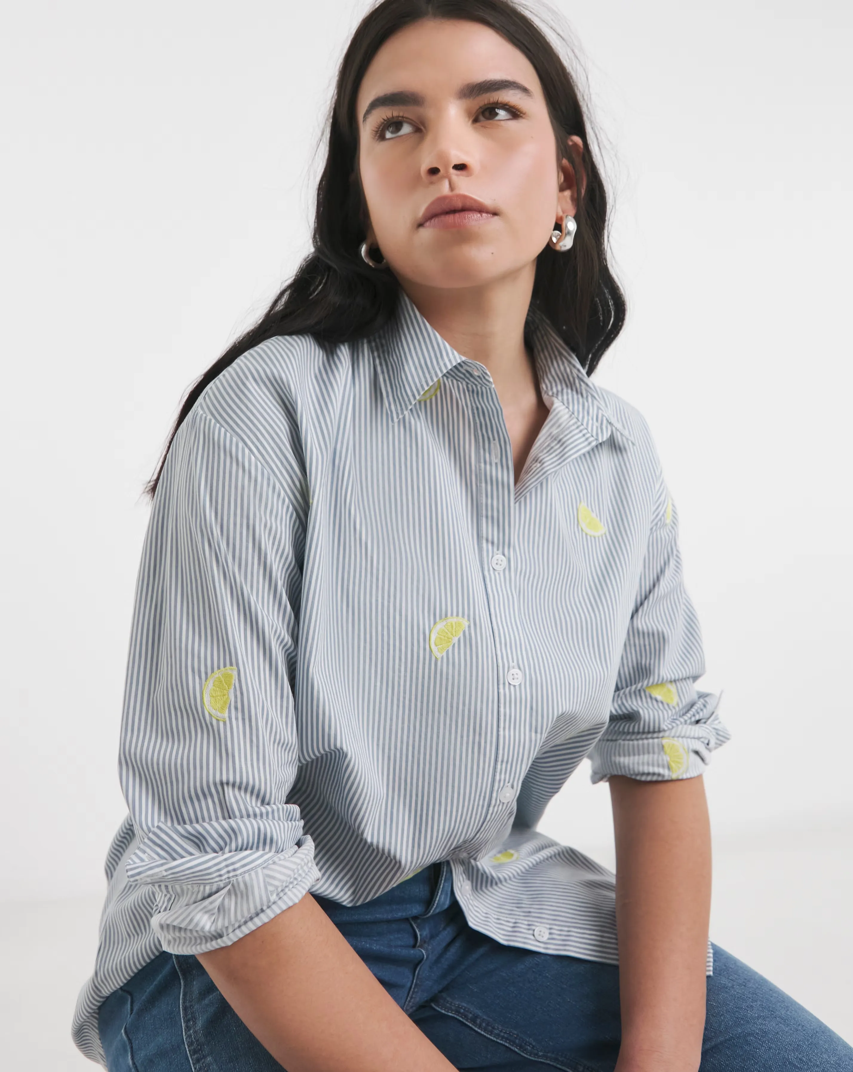 Simply Be Embroidered Lemon Stripe Oversized Shirt 1 Simply Be Embroidered Lemon Stripe Oversized Shirt