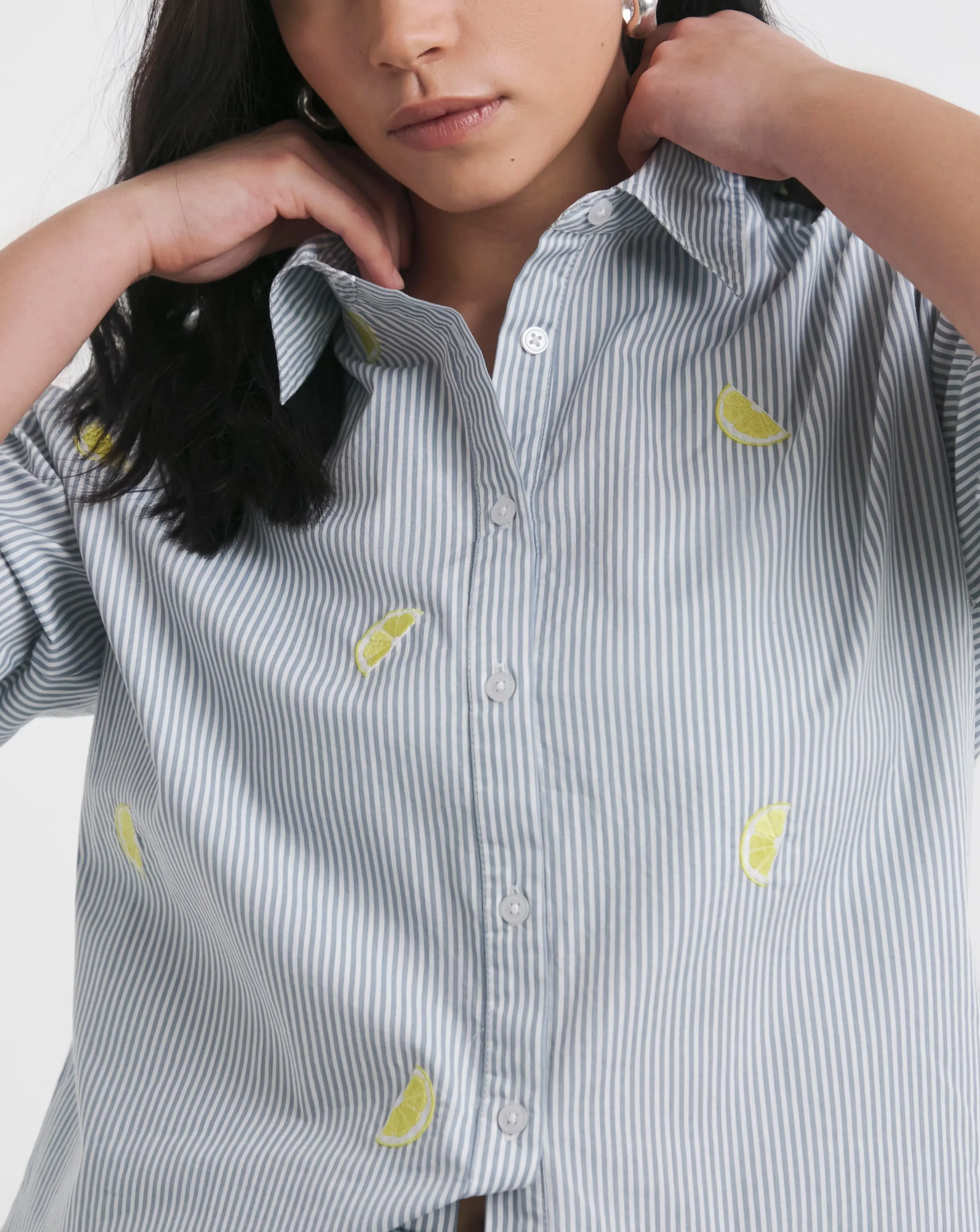 Simply Be Embroidered Lemon Stripe Oversized Shirt 4 Simply Be Embroidered Lemon Stripe Oversized Shirt