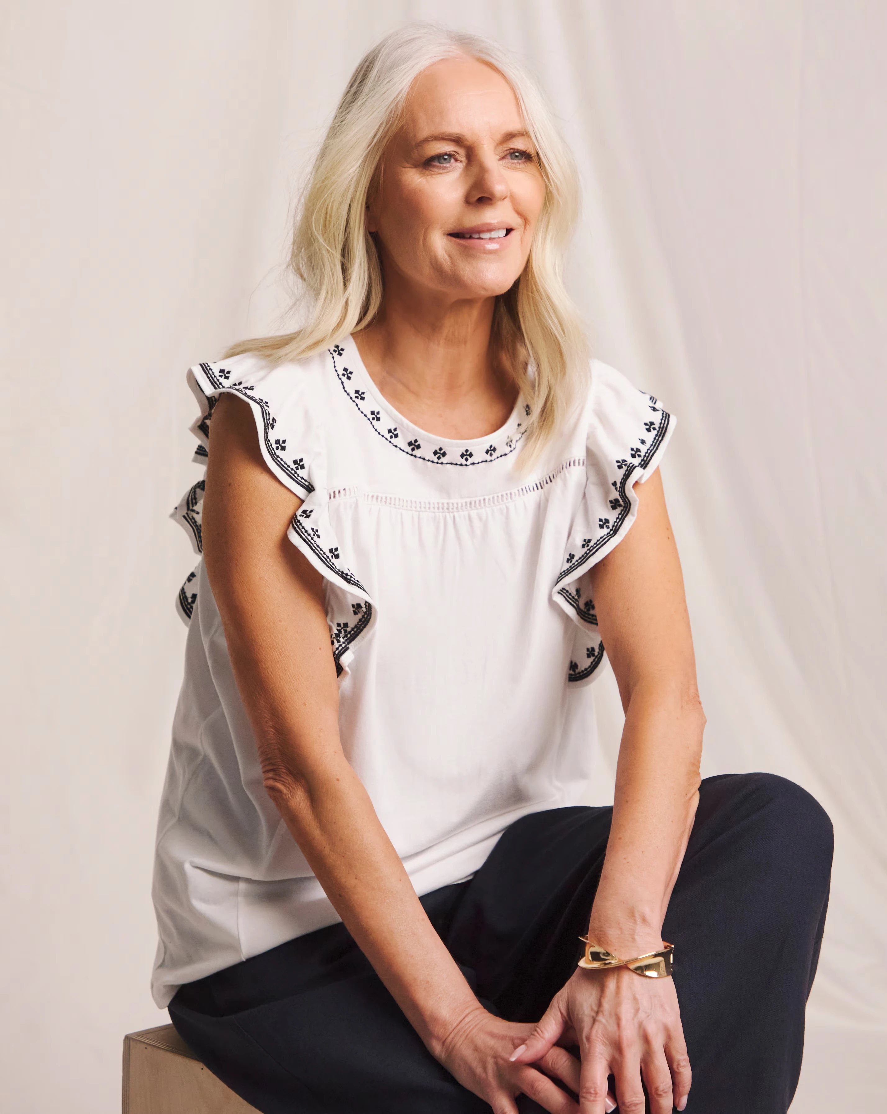 Julipa Ruffle Embroidered Sleeve T-Shirt 1 Julipa Ruffle Embroidered Sleeve T-Shirt