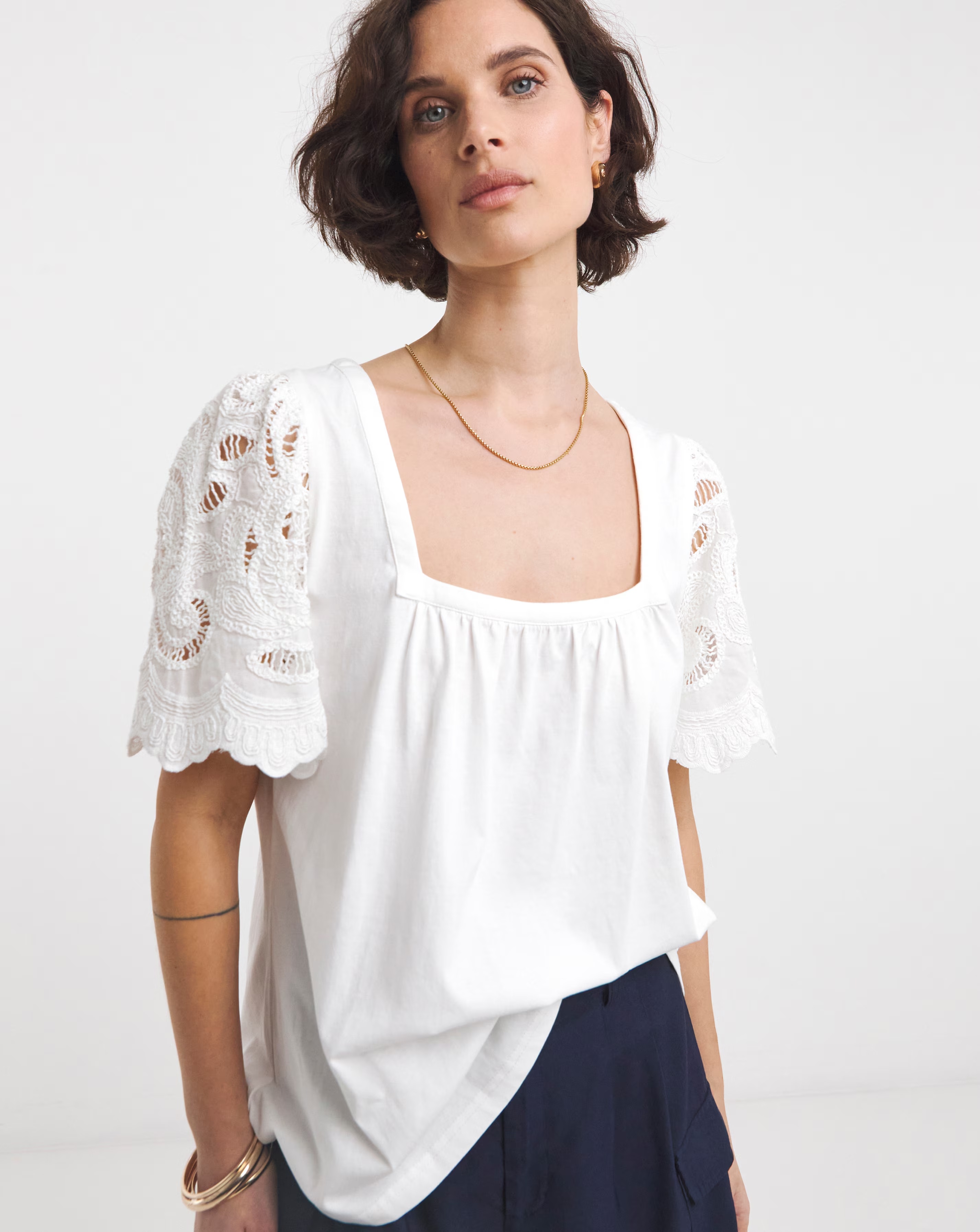 Square Neck Lace Sleeve Top 1 Square Neck Lace Sleeve Top