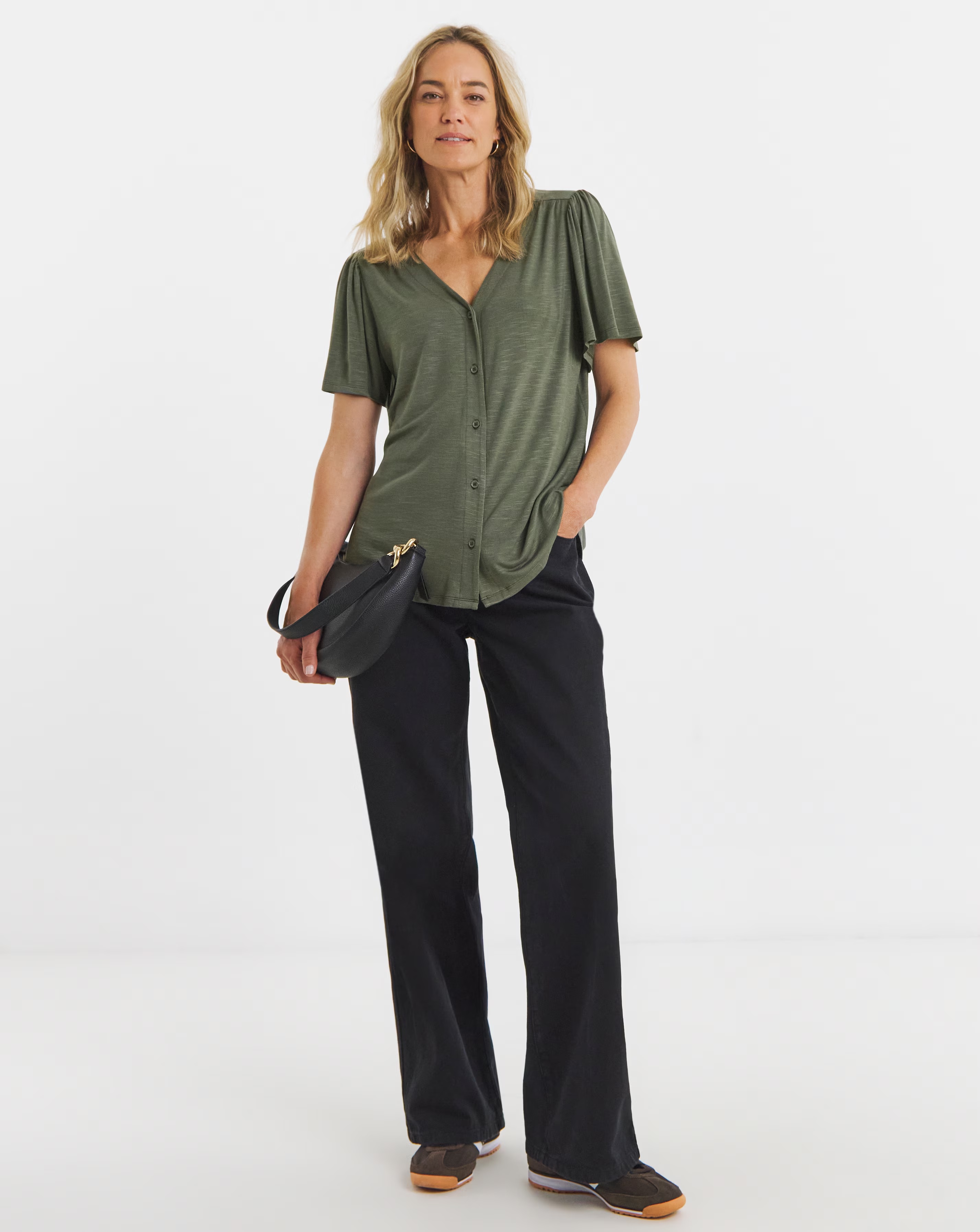 Button Front Angel Sleeve Top 1 Button Front Angel Sleeve Top