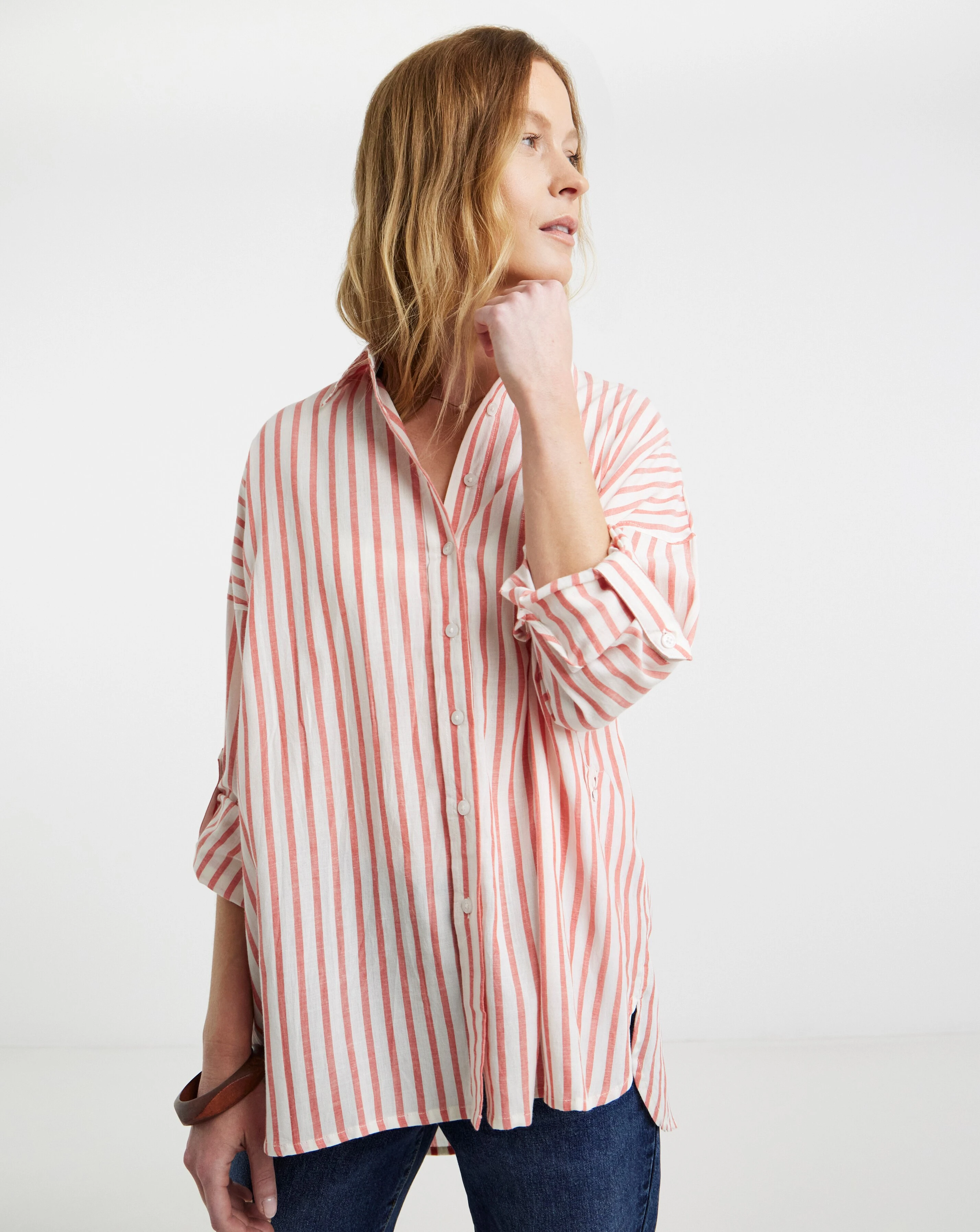 Stripe Oversized Shirt with Tab Detail 1 Stripe Oversized Shirt with Tab Detail