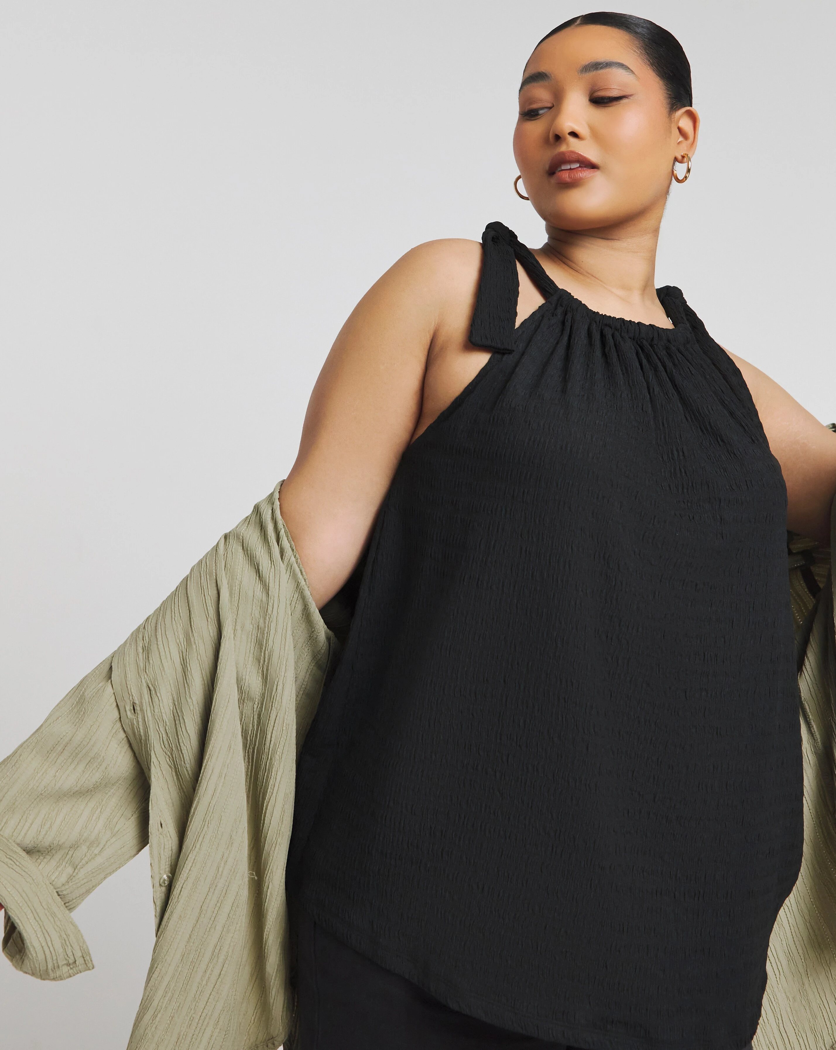 Black Textured Tie Shoulder Top 1 Black Textured Tie Shoulder Top