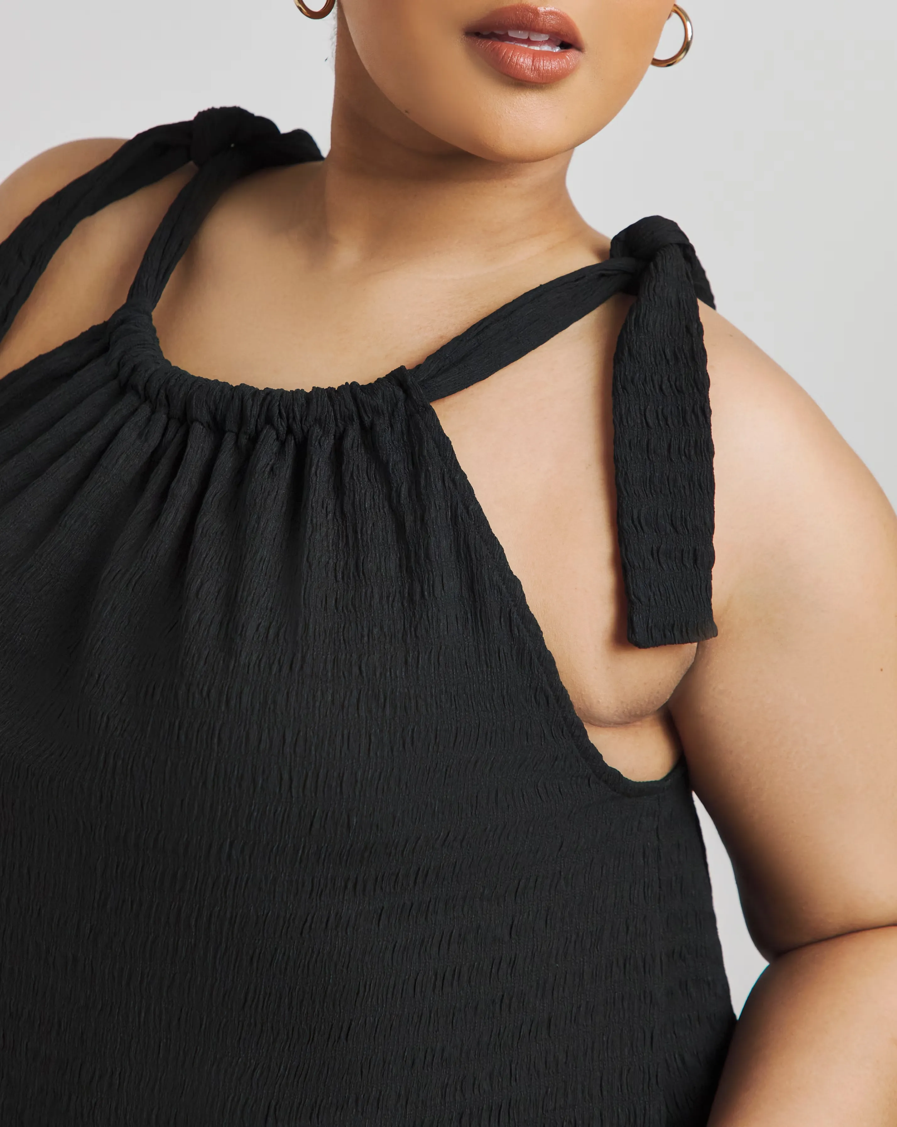 Black Textured Tie Shoulder Top 2 Black Textured Tie Shoulder Top