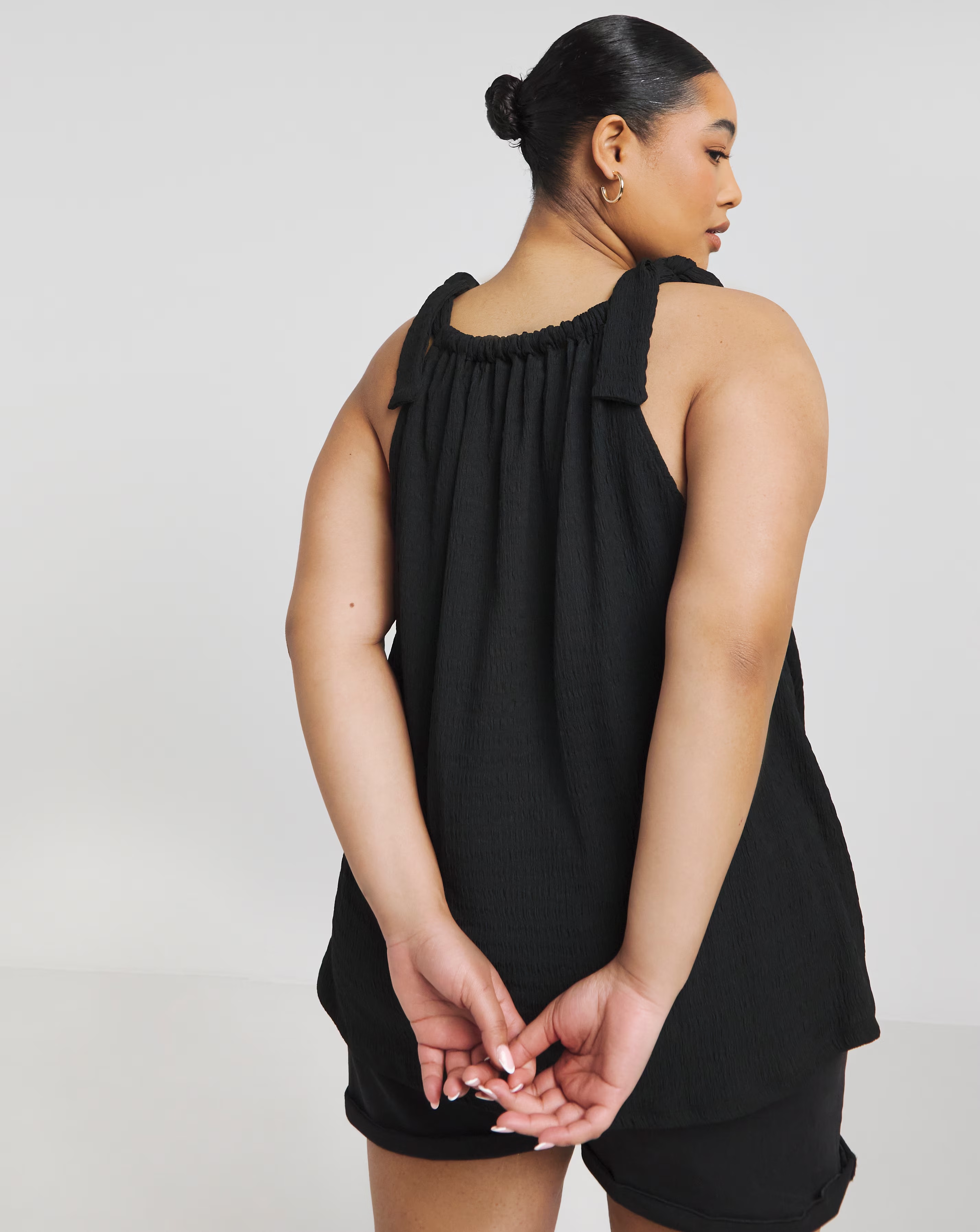 Black Textured Tie Shoulder Top 3 Black Textured Tie Shoulder Top
