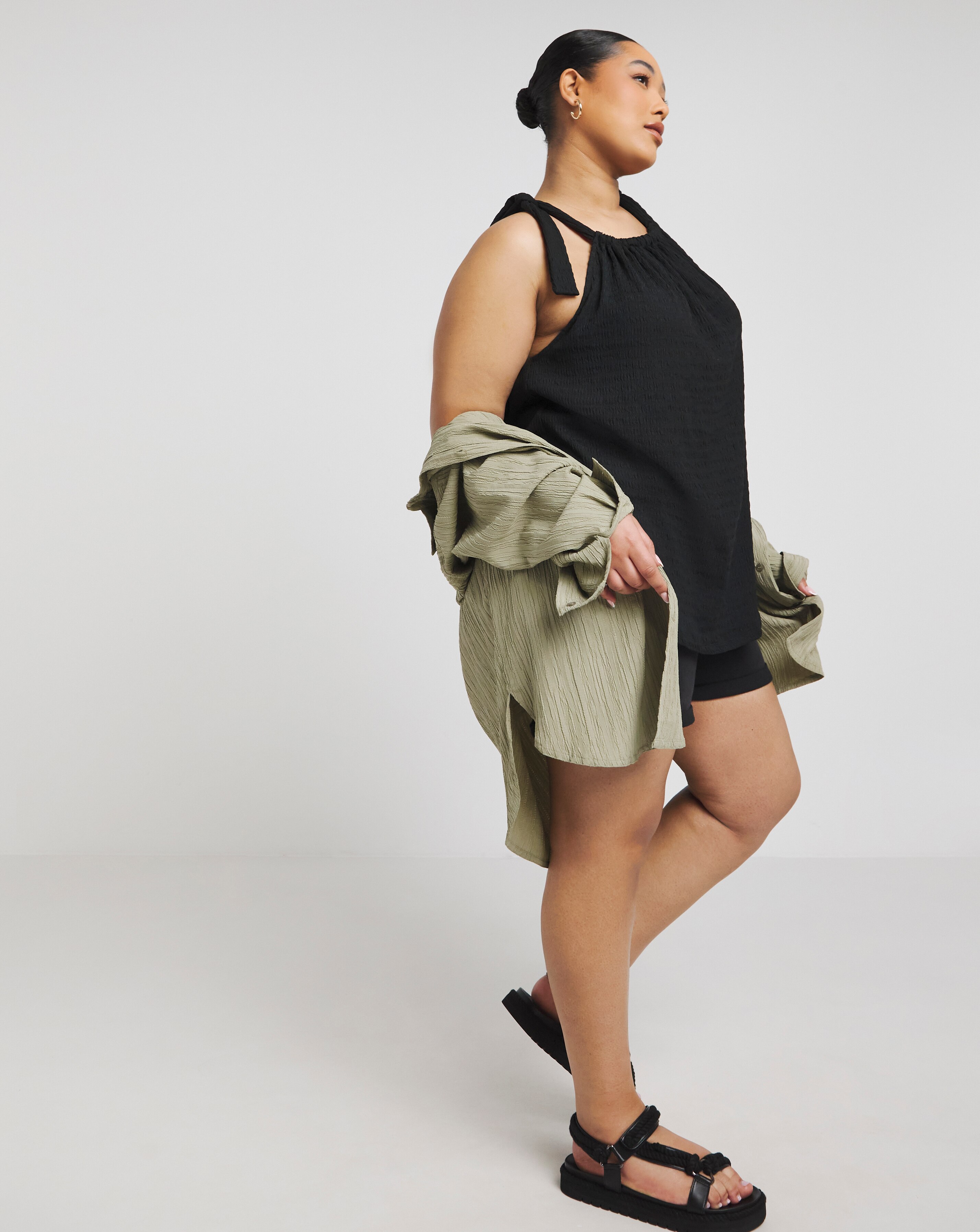 Black Textured Tie Shoulder Top 4 Black Textured Tie Shoulder Top