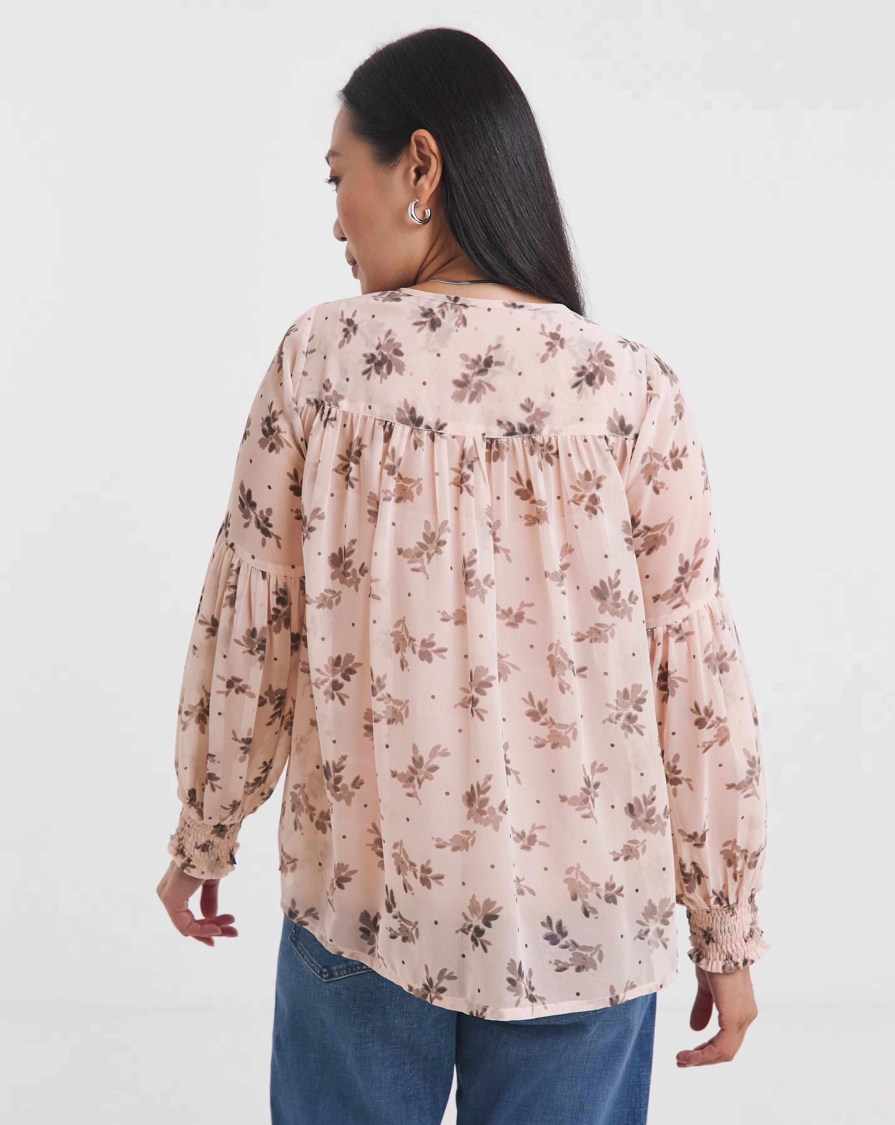 Georgette Collarless Blouson Sleeve Blouse 4 Georgette Collarless Blouson Sleeve Blouse
