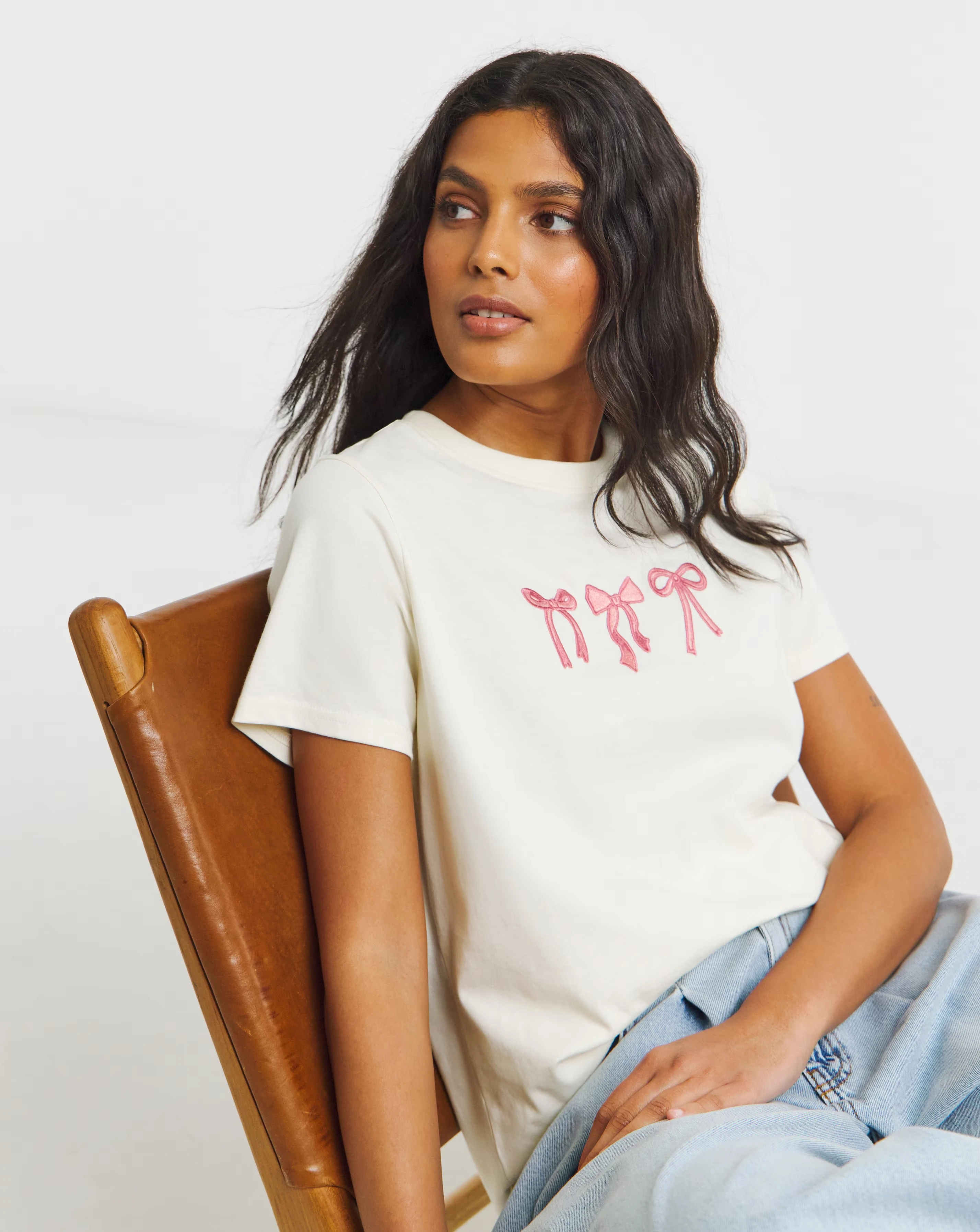 Simply Be Ecru Embroidered Bow T-Shirt 1 Simply Be Ecru Embroidered Bow T-Shirt