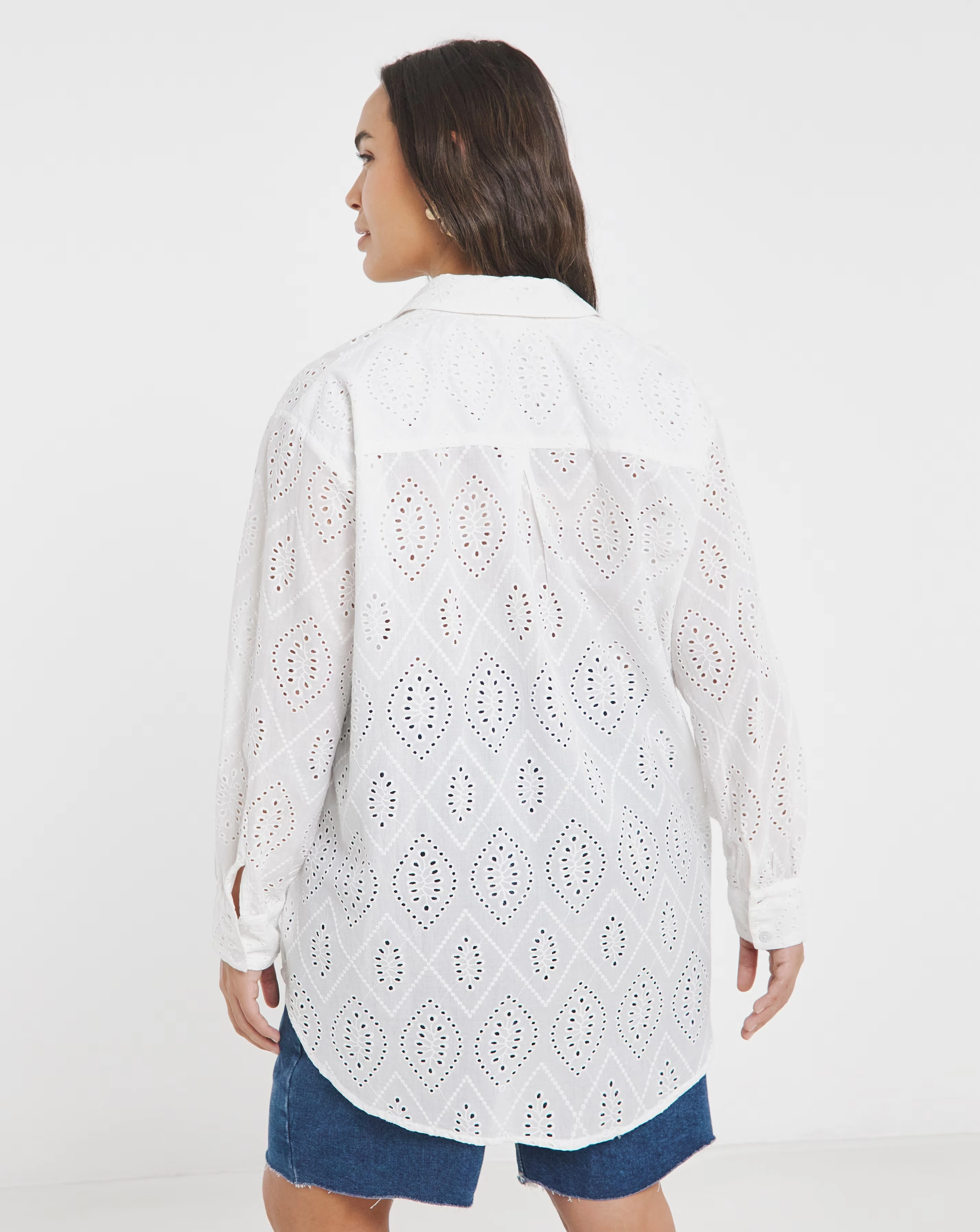 Simply Be White Broderie Long Sleeve Shirt 2 Simply Be White Broderie Long Sleeve Shirt
