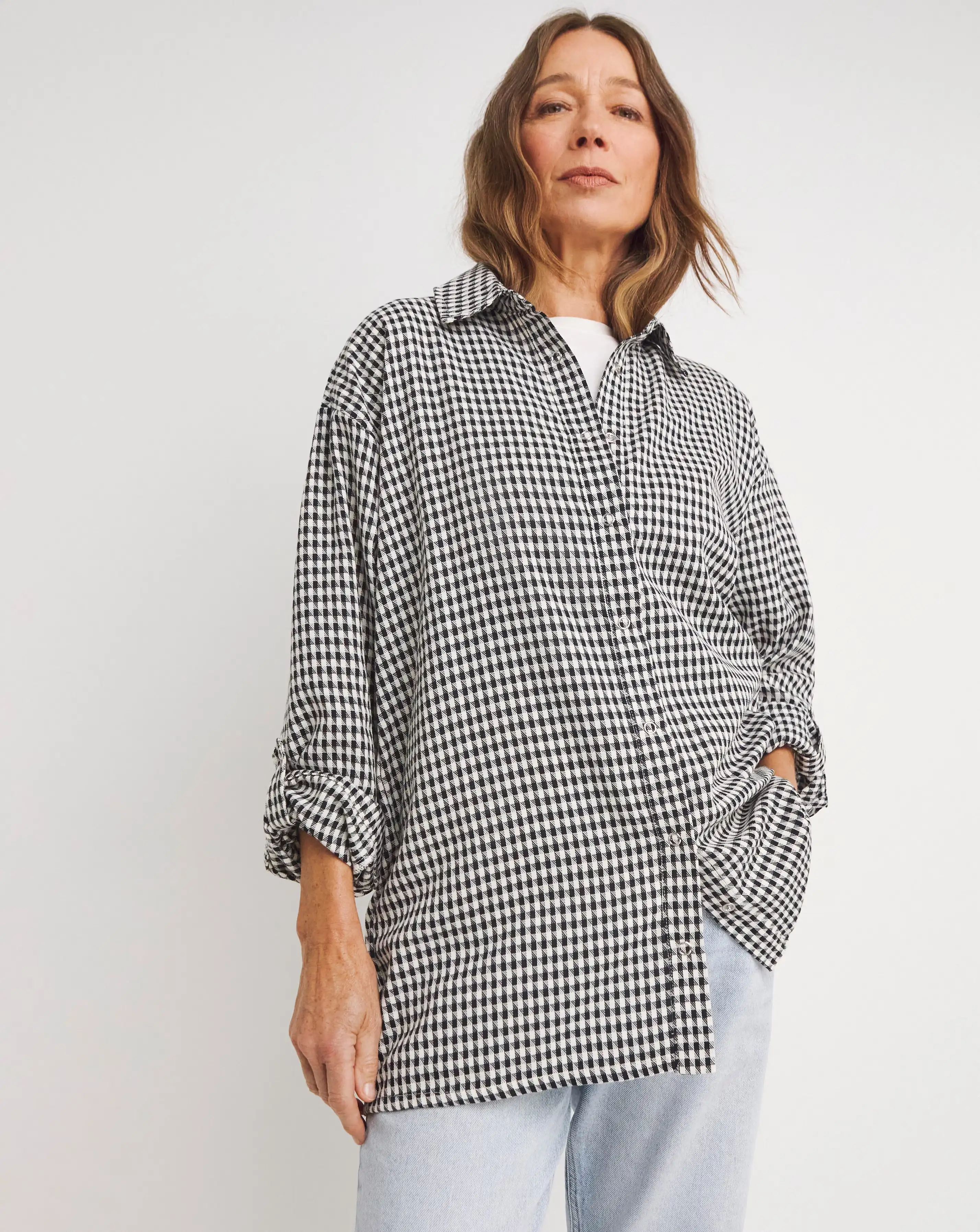 Twill Houndstooth Long Sleeve Shacket 3 Twill Houndstooth Long Sleeve Shacket
