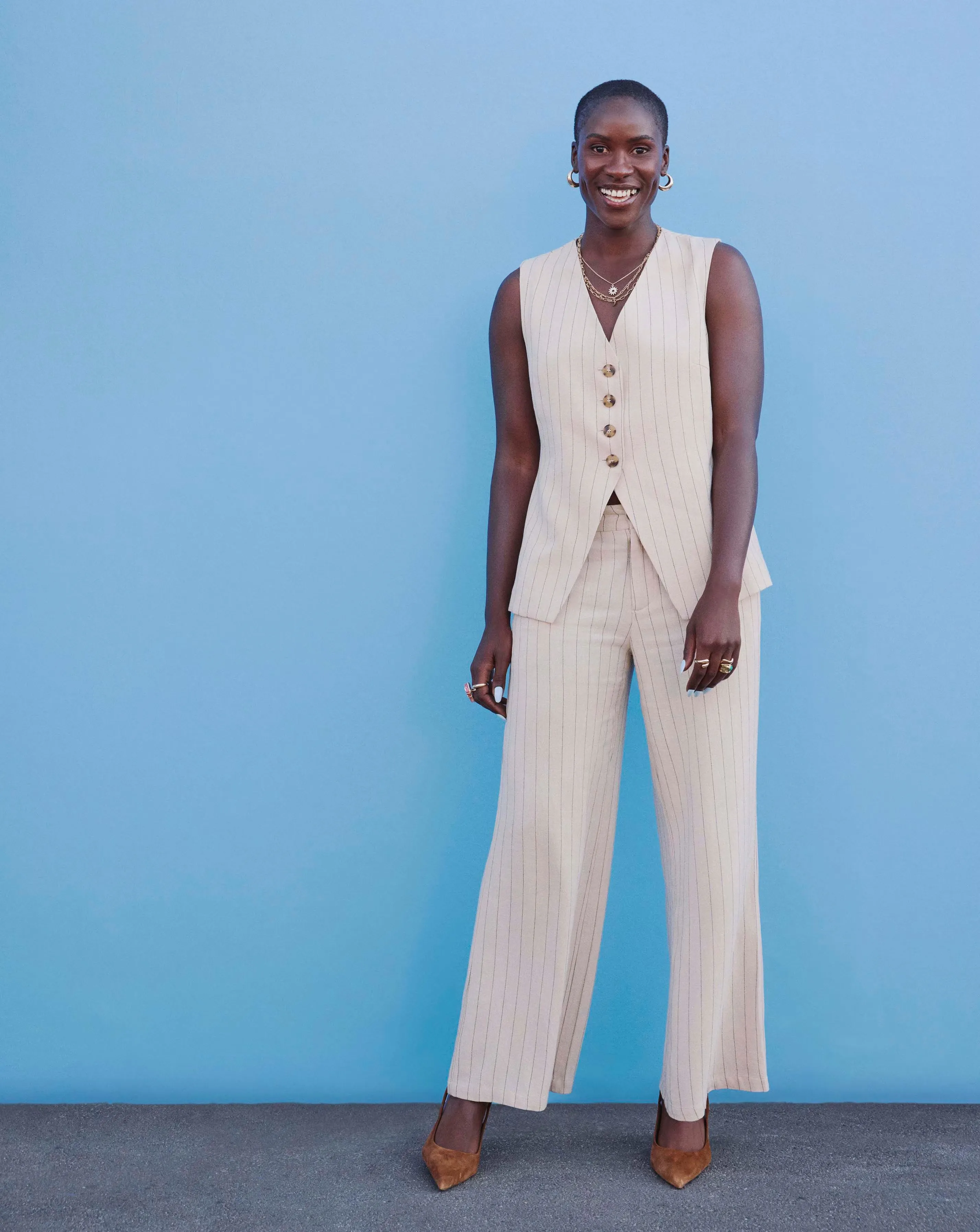Stripe Linen Mix Longline Waistcoat 1 Stripe Linen Mix Longline Waistcoat