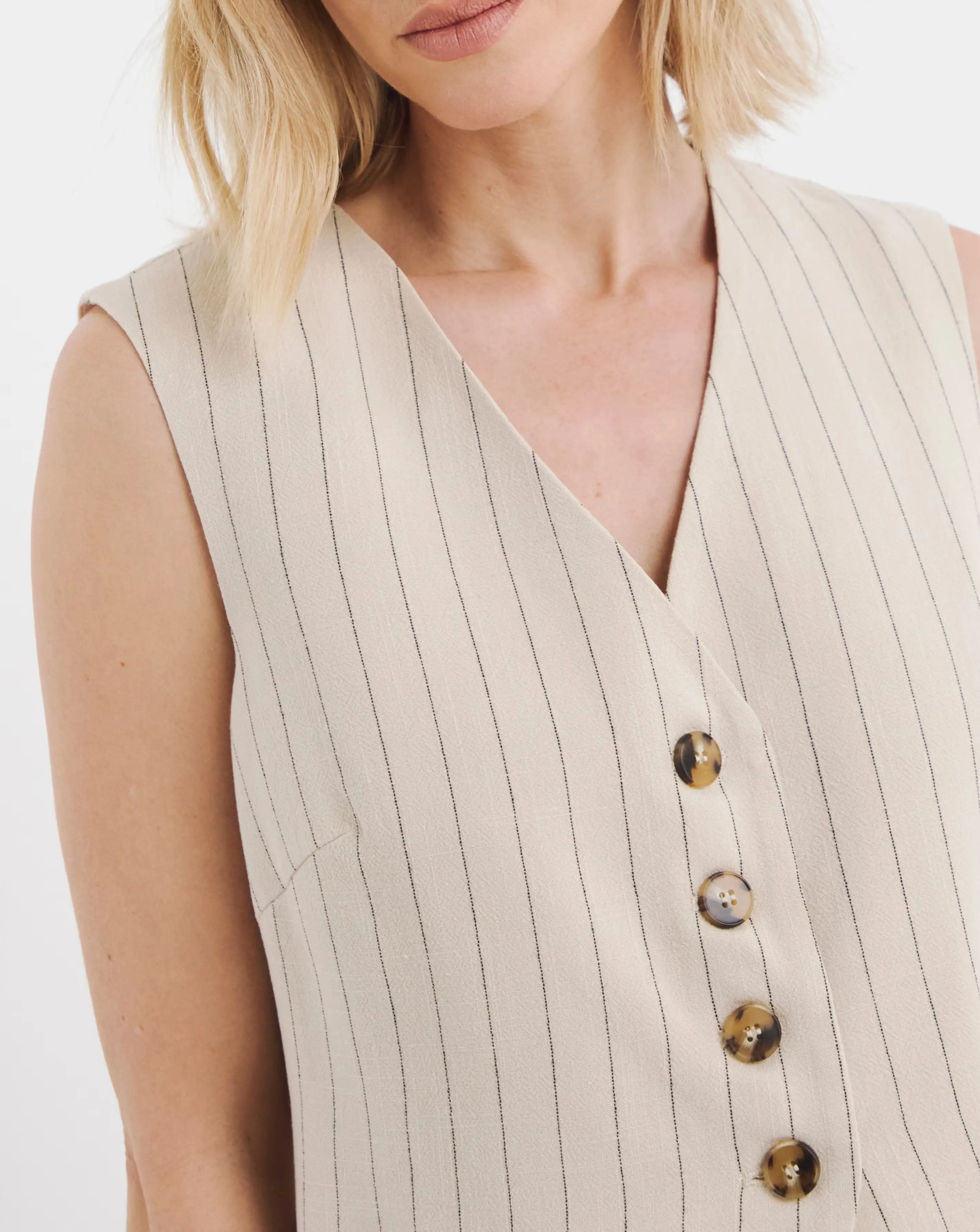 Stripe Linen Mix Longline Waistcoat 4 Stripe Linen Mix Longline Waistcoat