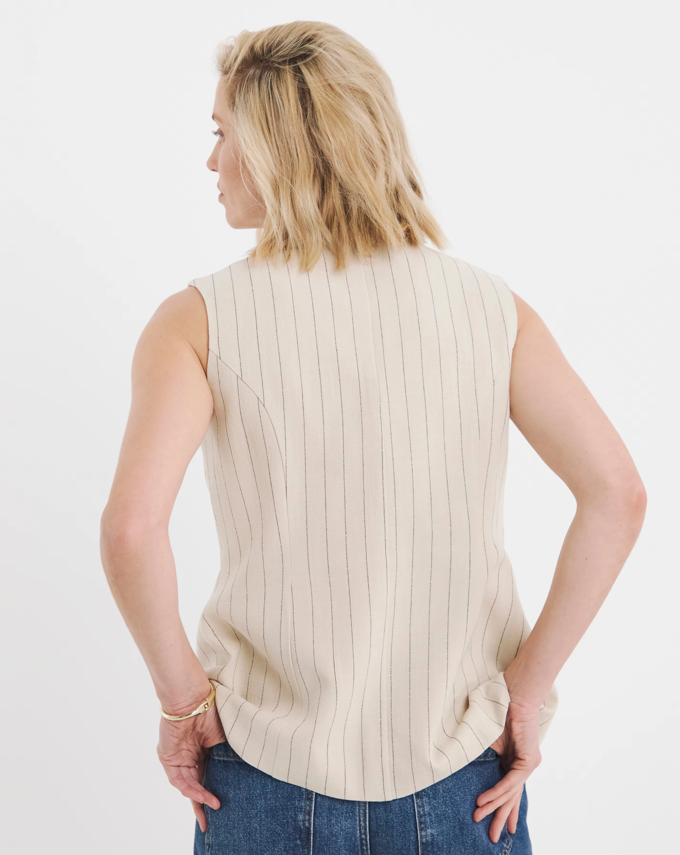 Stripe Linen Mix Longline Waistcoat 5 Stripe Linen Mix Longline Waistcoat