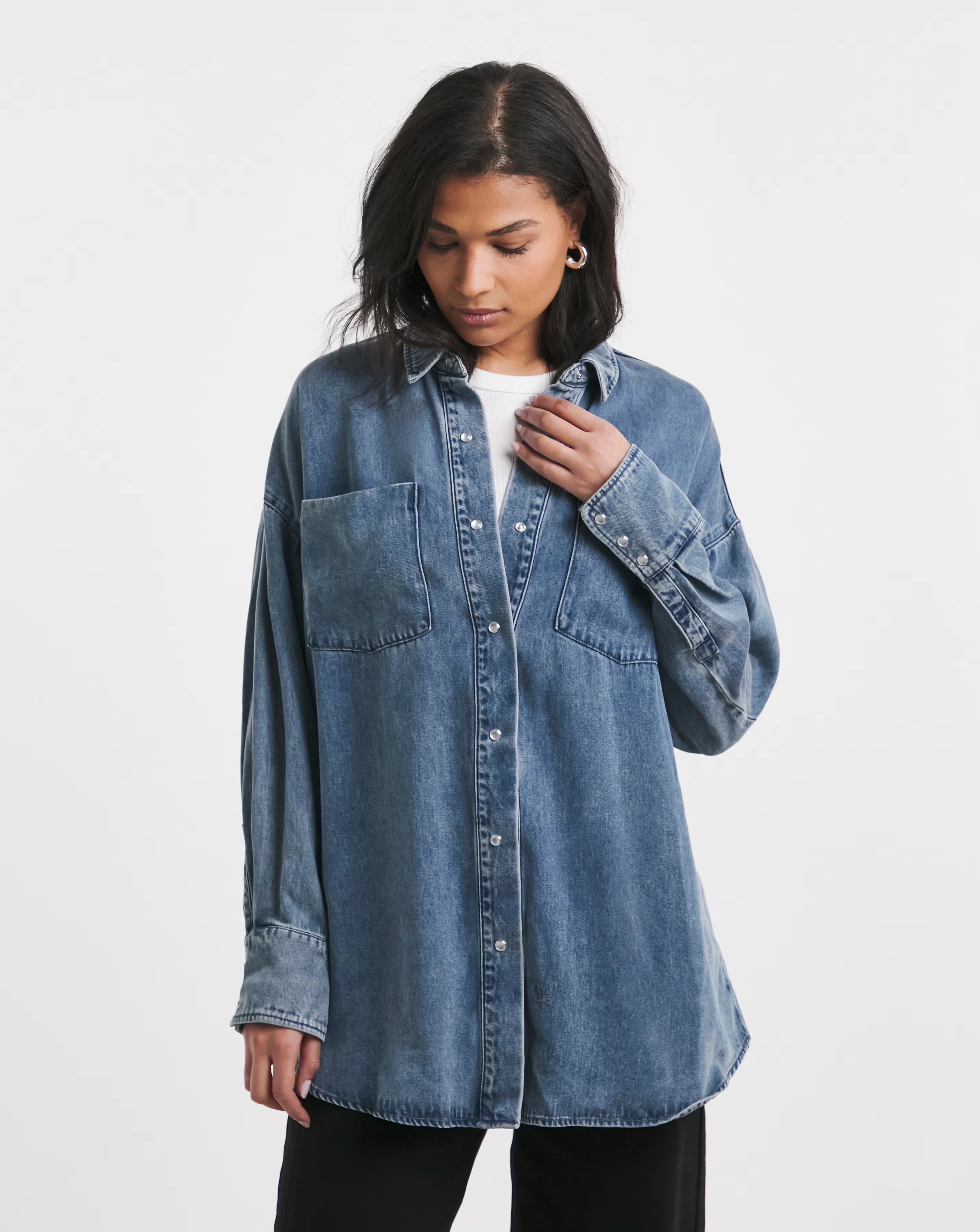 Simply Be Mid Wash Deep Cuff Denim Shirt 1 Simply Be Mid Wash Deep Cuff Denim Shirt