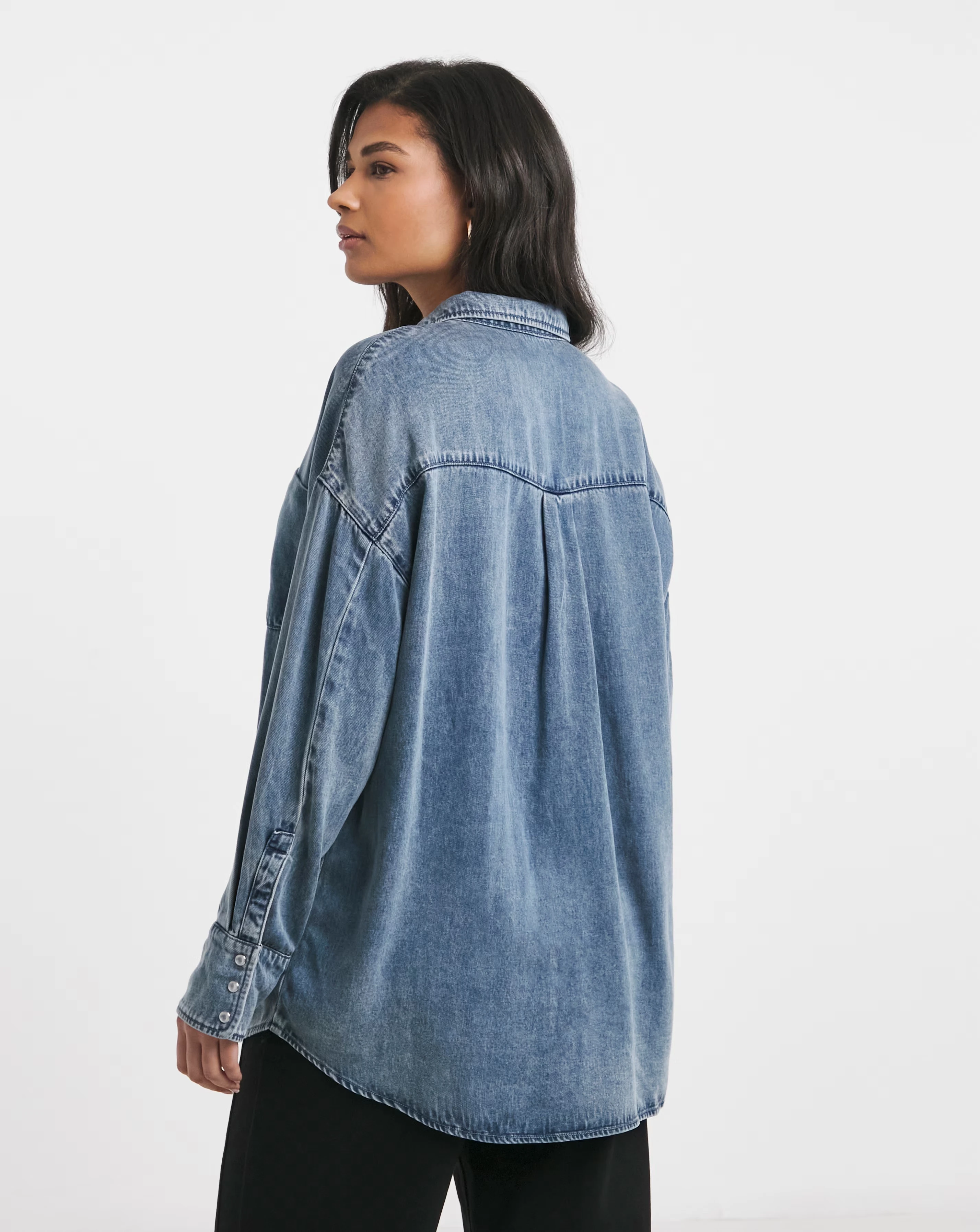 Simply Be Mid Wash Deep Cuff Denim Shirt 2 Simply Be Mid Wash Deep Cuff Denim Shirt