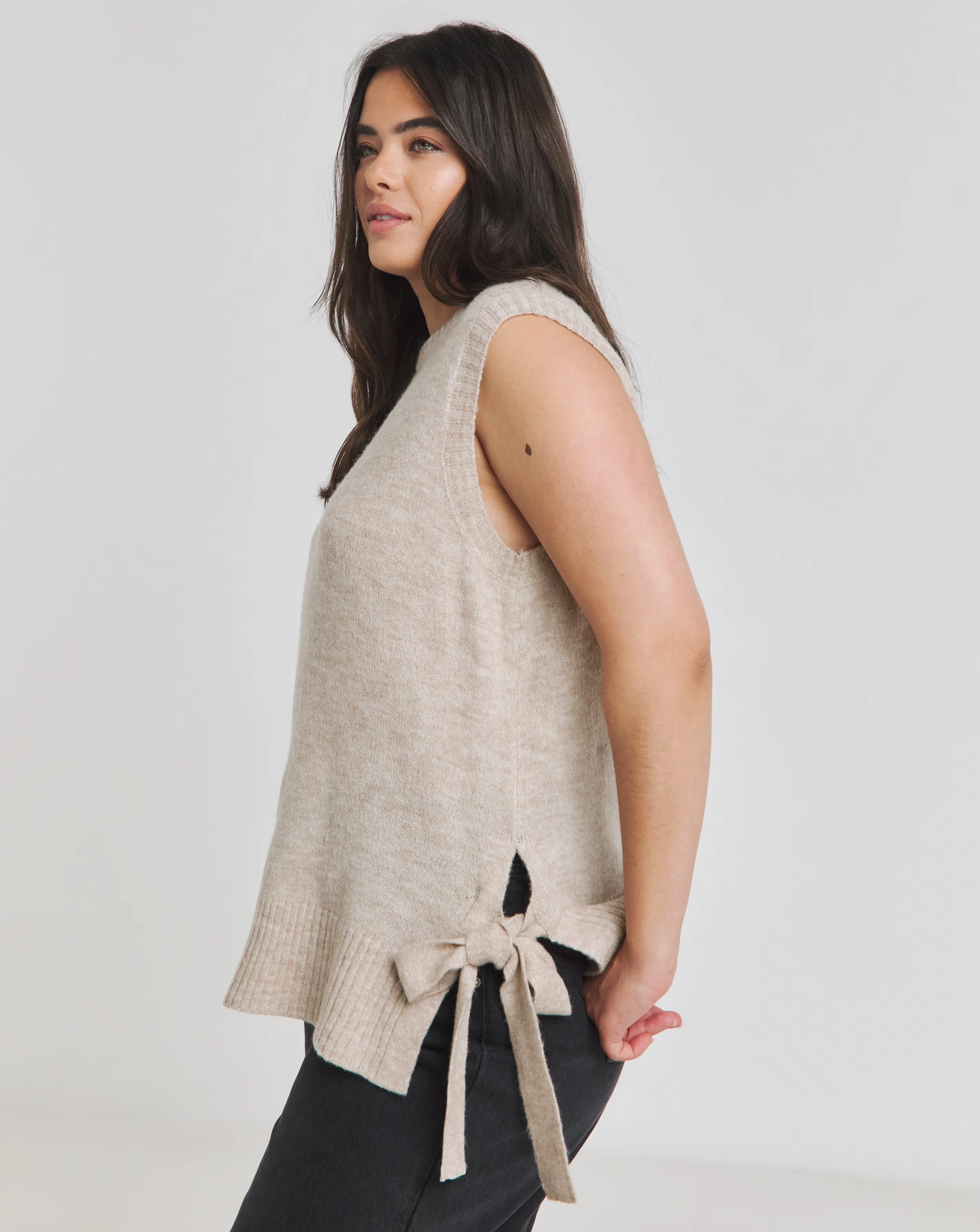 Simply Be Oatmeal Tie Side Knitted Vest 1 Simply Be Oatmeal Tie Side Knitted Vest