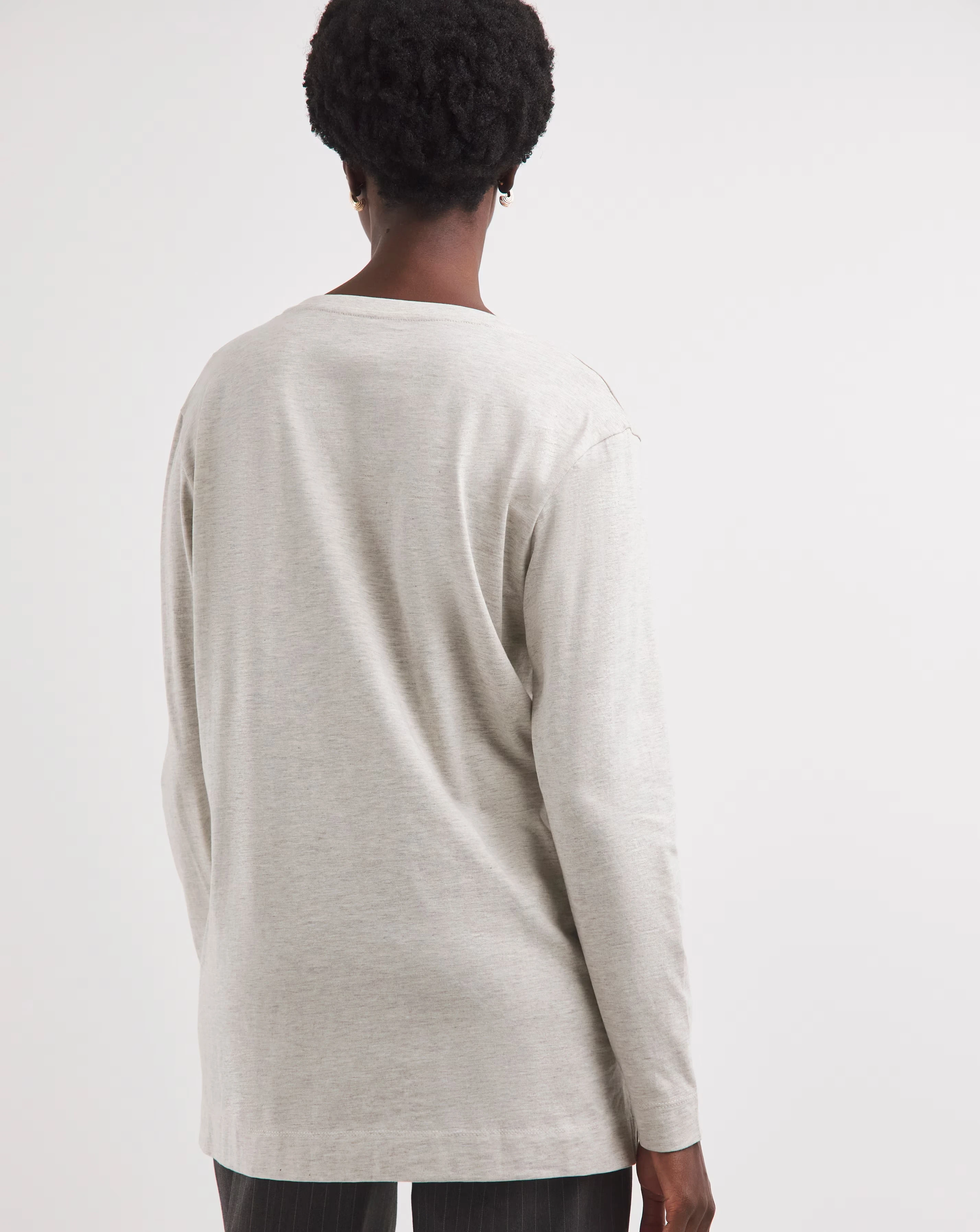 Oatmeal V-Neck Longline Split Hem Slouch T-Shirt 3 Oatmeal V-Neck Longline Split Hem Slouch T-Shirt