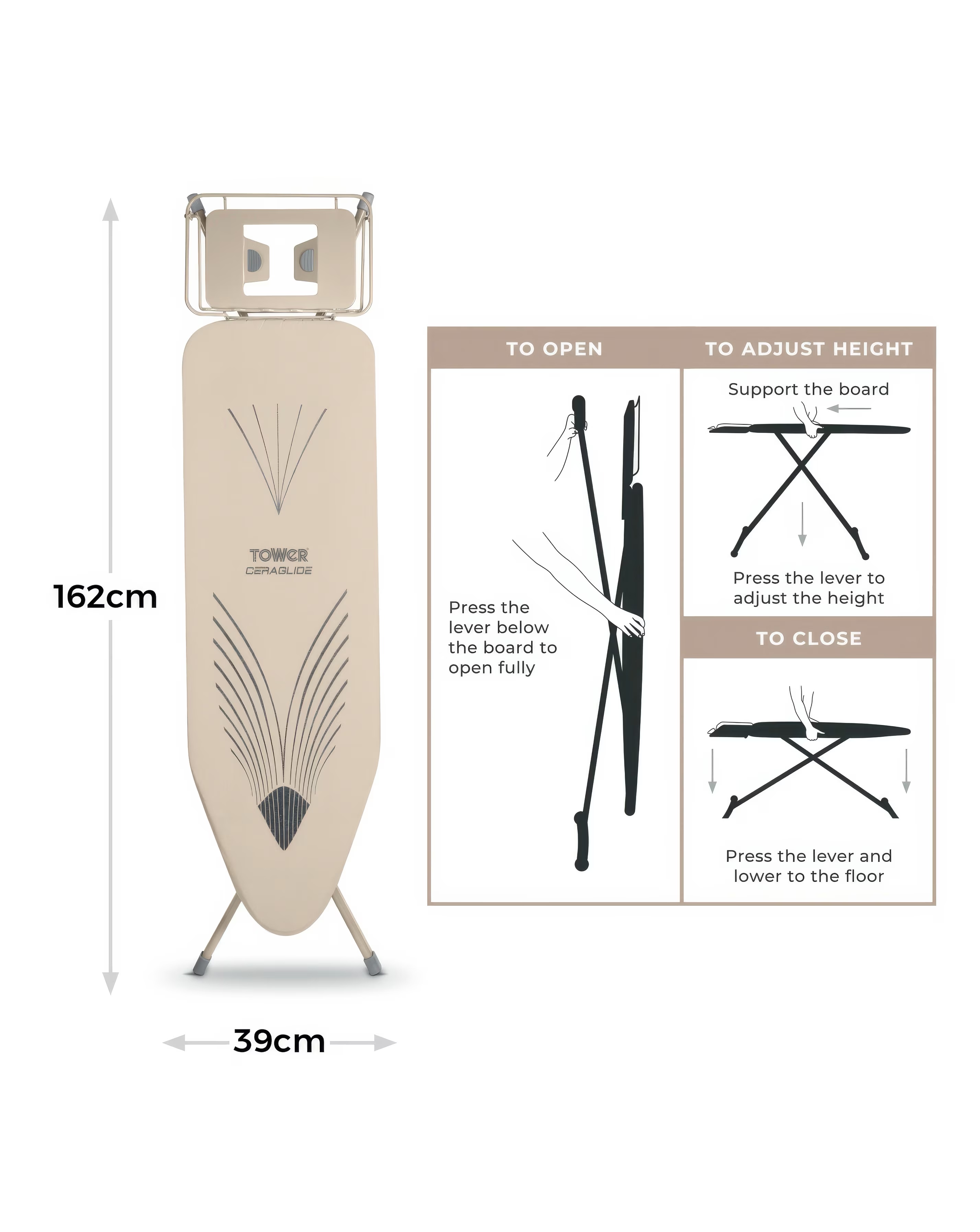 Tower Latte Ceraglide Plus- Large Ironing Board 3 Tower Latte Ceraglide Plus- Large Ironing Board