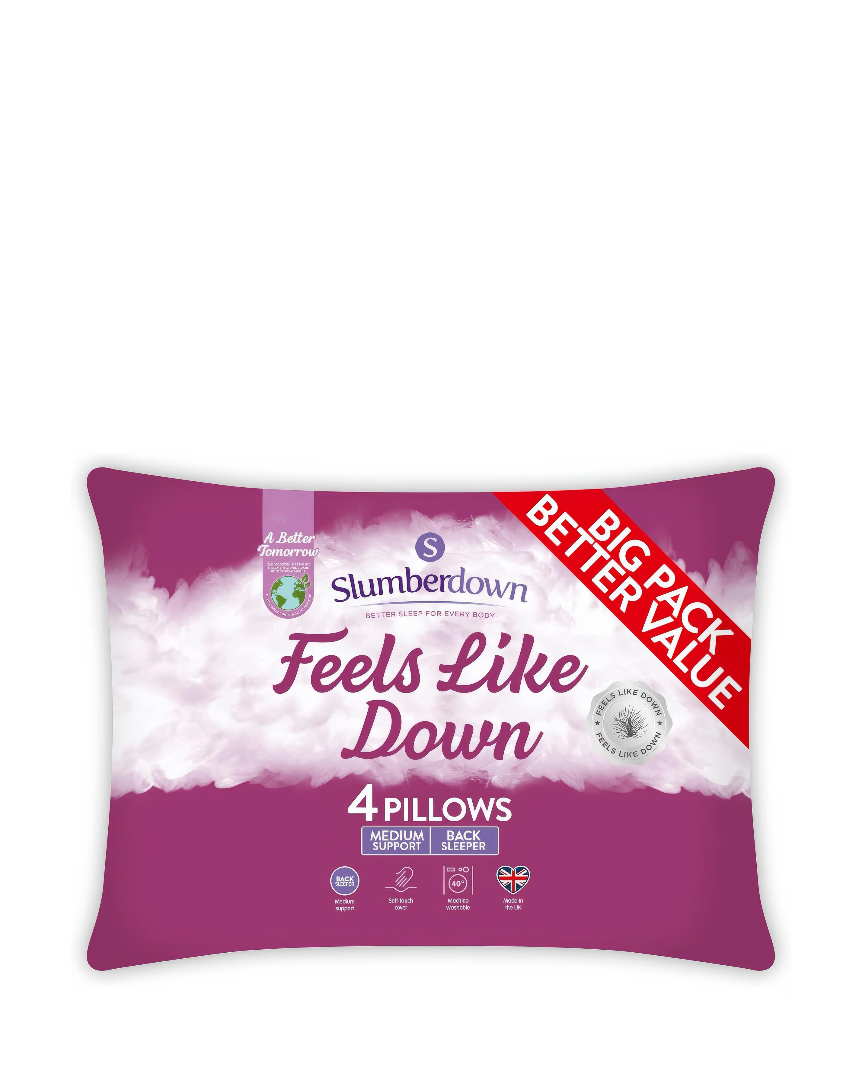 Slumberdown Feels Like Down Medium Support 4 Pack Pillows 1 Slumberdown Feels Like Down Medium Support 4 Pack Pillows