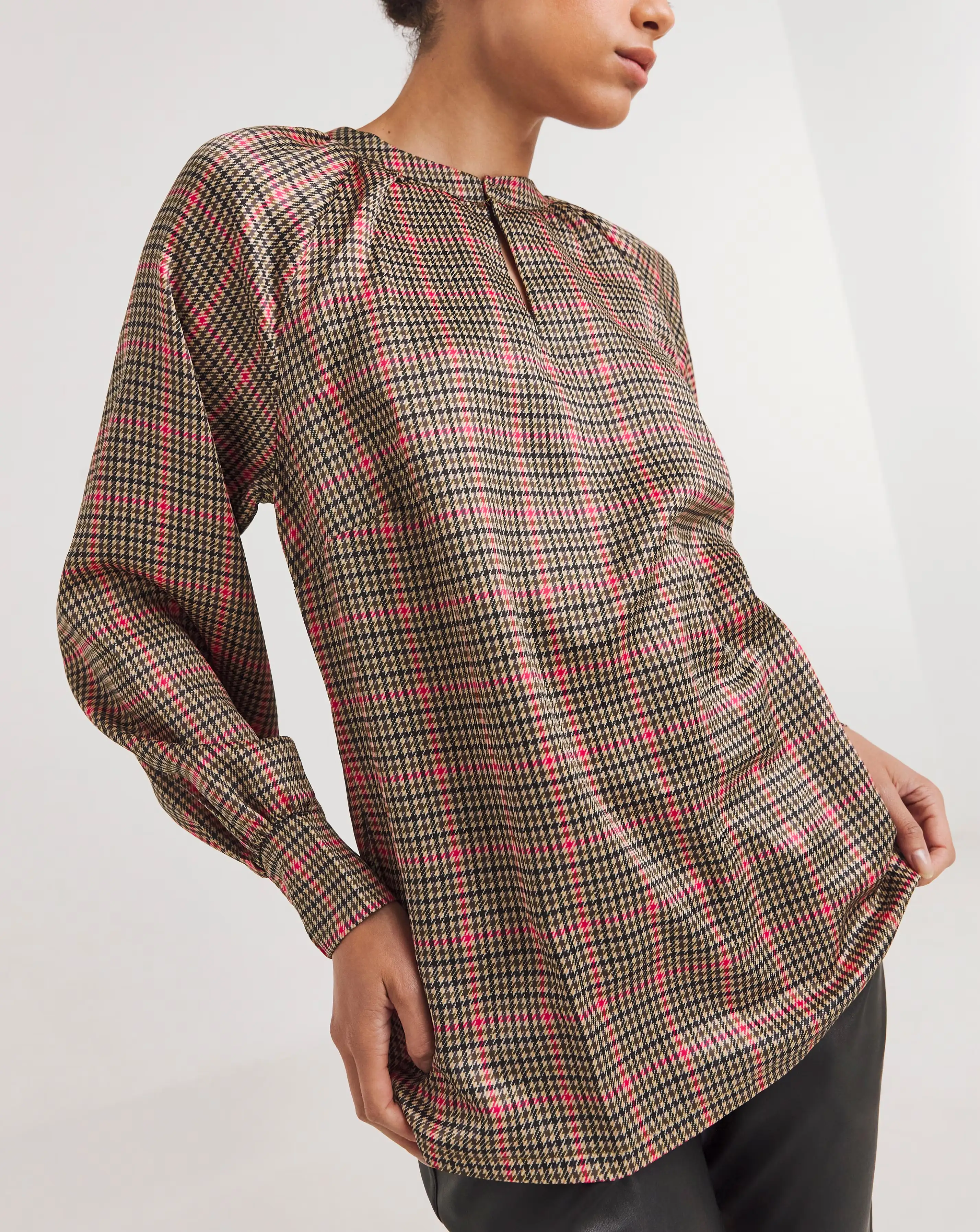 Check Print Satin Top With Keyhole 2 Check Print Satin Top With Keyhole