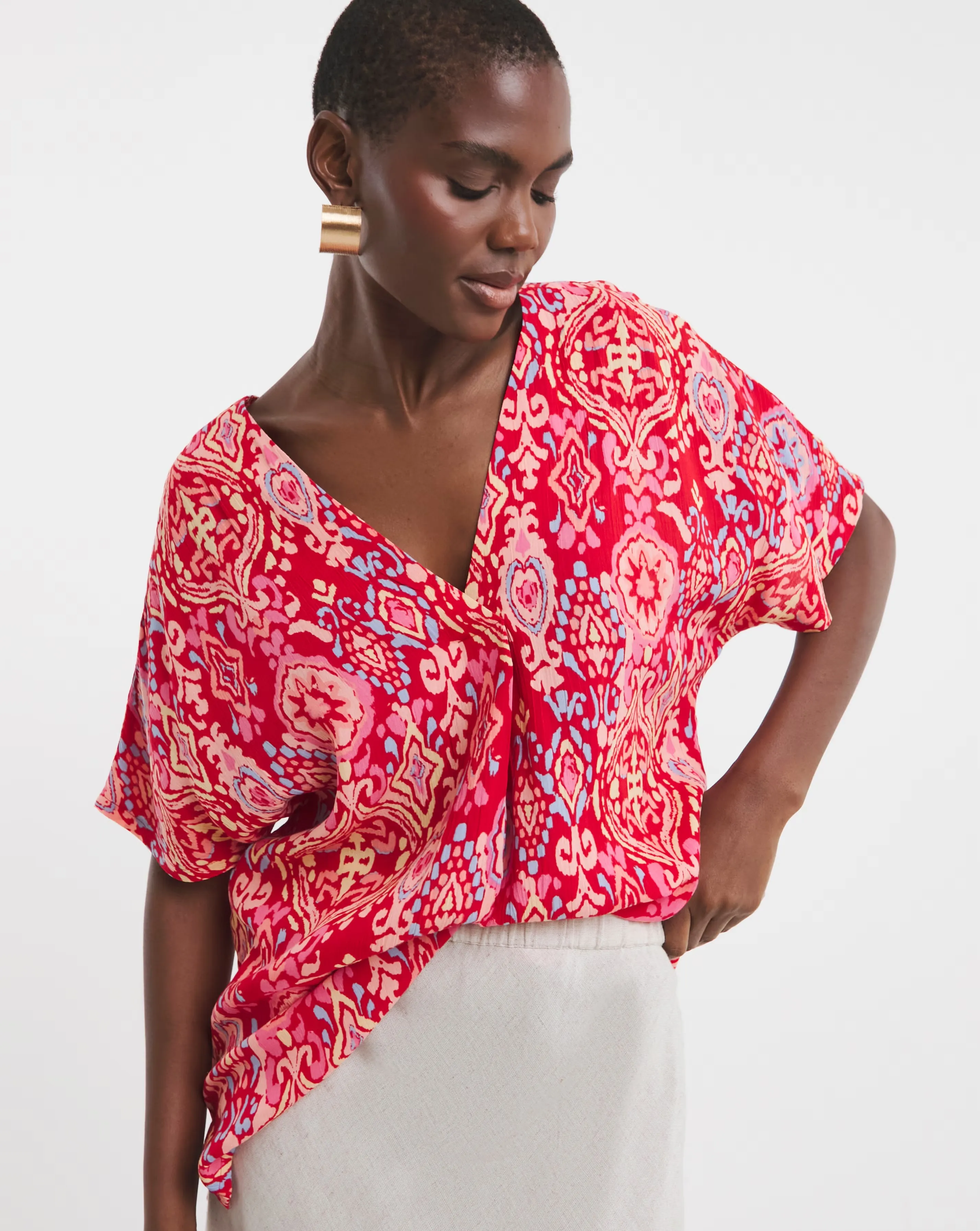 Printed Textured Crinkle Tunic Top 1 Printed Textured Crinkle Tunic Top