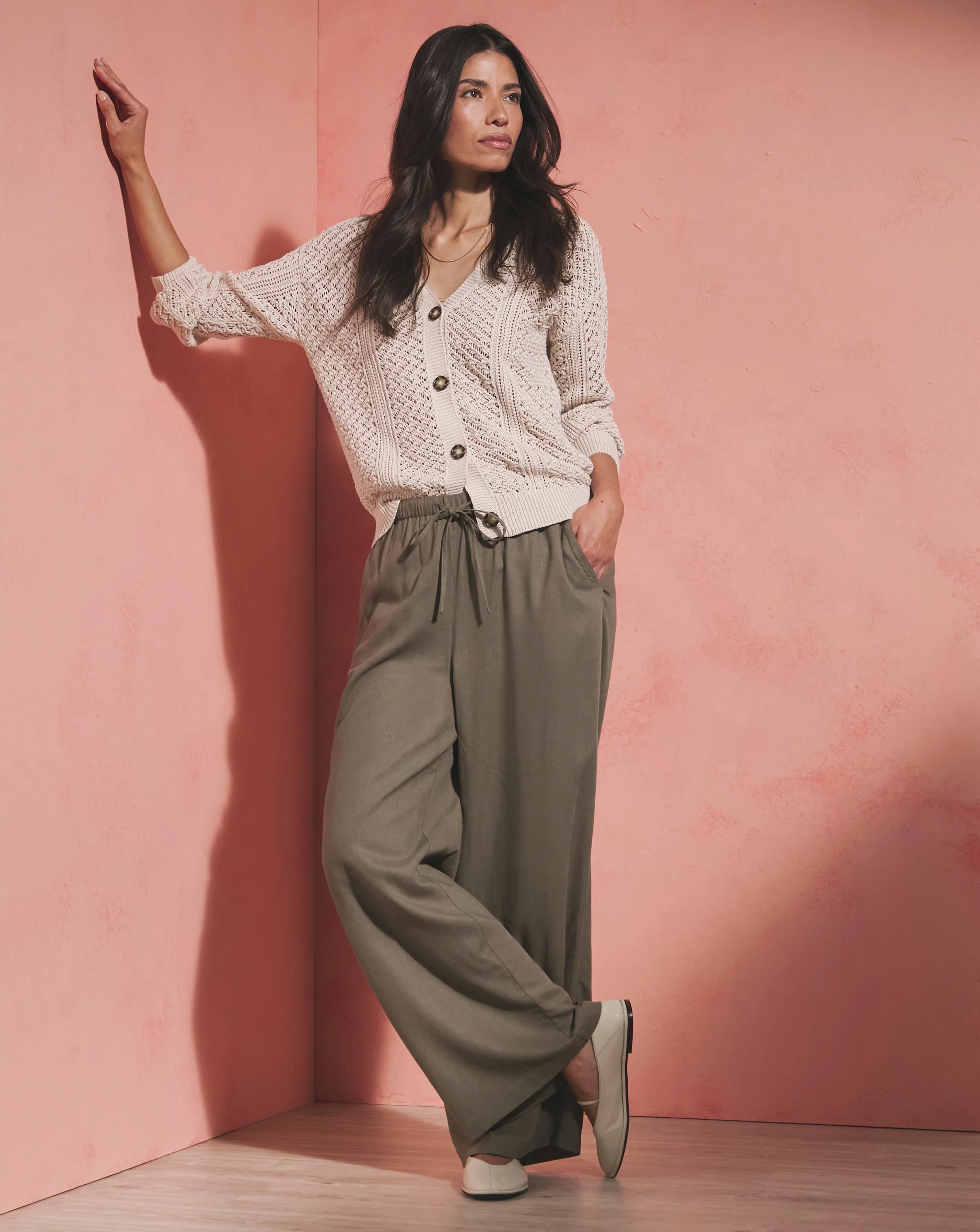 Khaki Linen Mix Wide Leg Trouser 1 Khaki Linen Mix Wide Leg Trouser