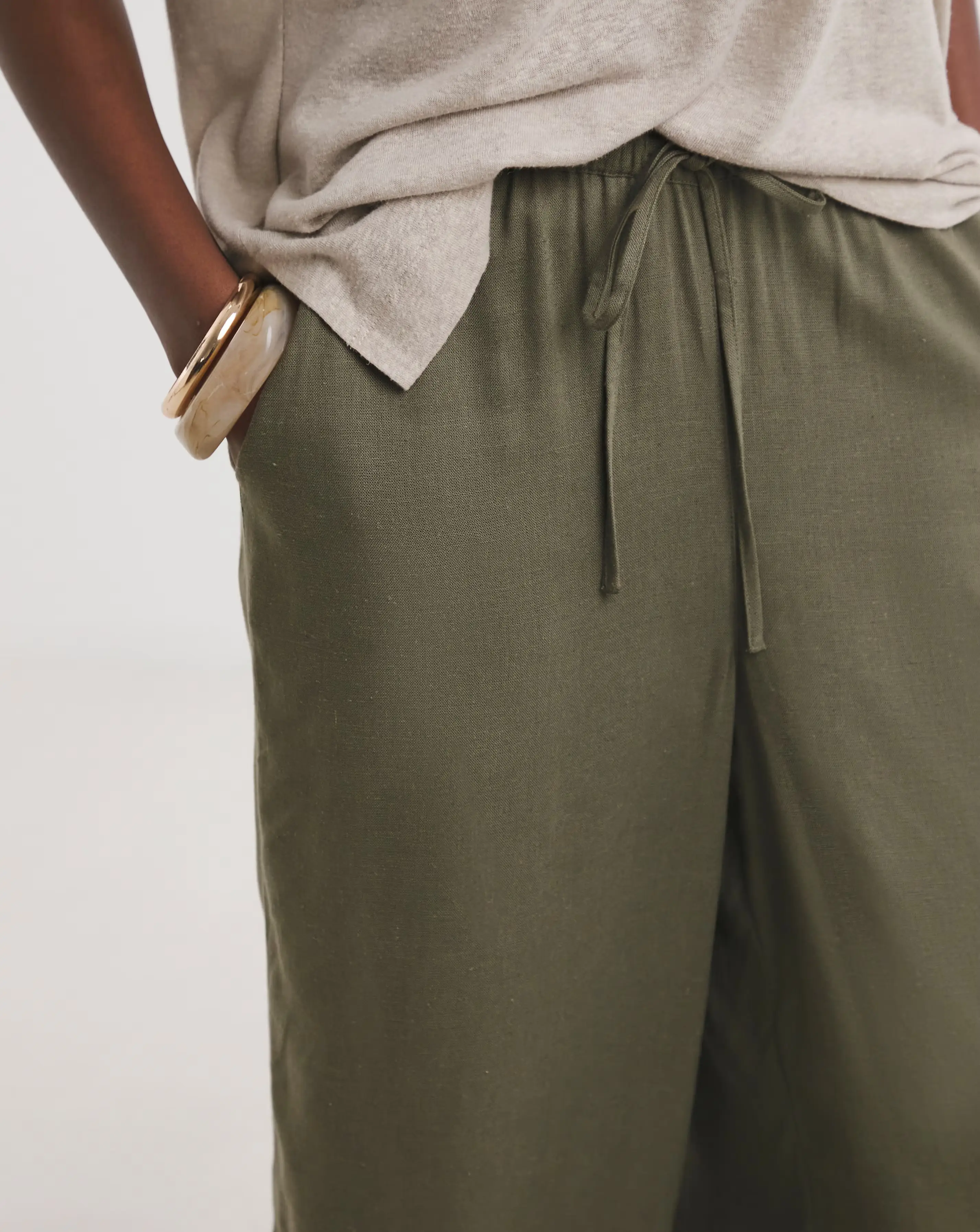 Khaki Linen Mix Wide Leg Trouser 4 Khaki Linen Mix Wide Leg Trouser