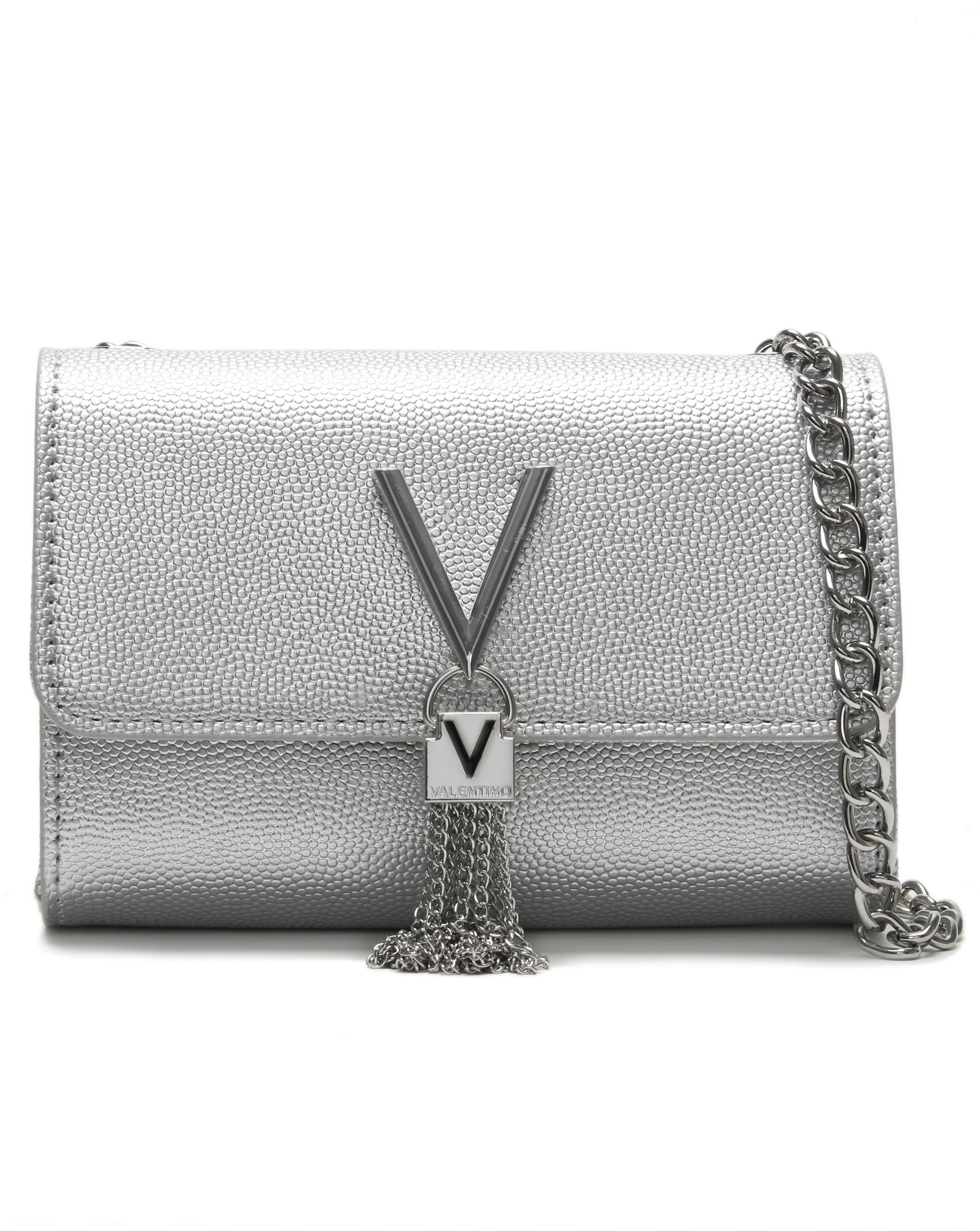 Valentino Bags Divina Silver Pebbled Shoulder Bag 1 Valentino Bags Divina Silver Pebbled Shoulder Bag