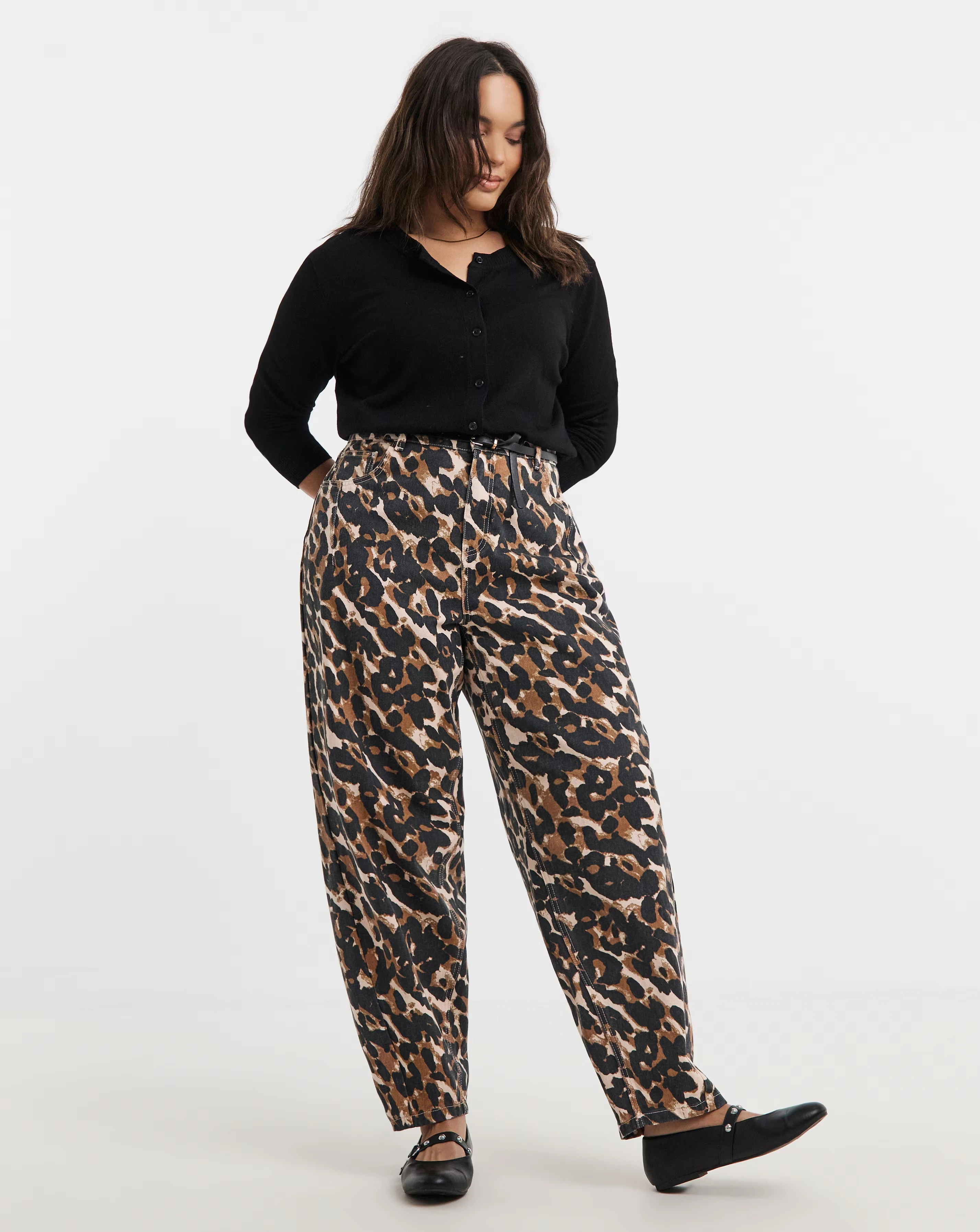 Simply Be Leopard Print Barrel Jeans 1 Simply Be Leopard Print Barrel Jeans