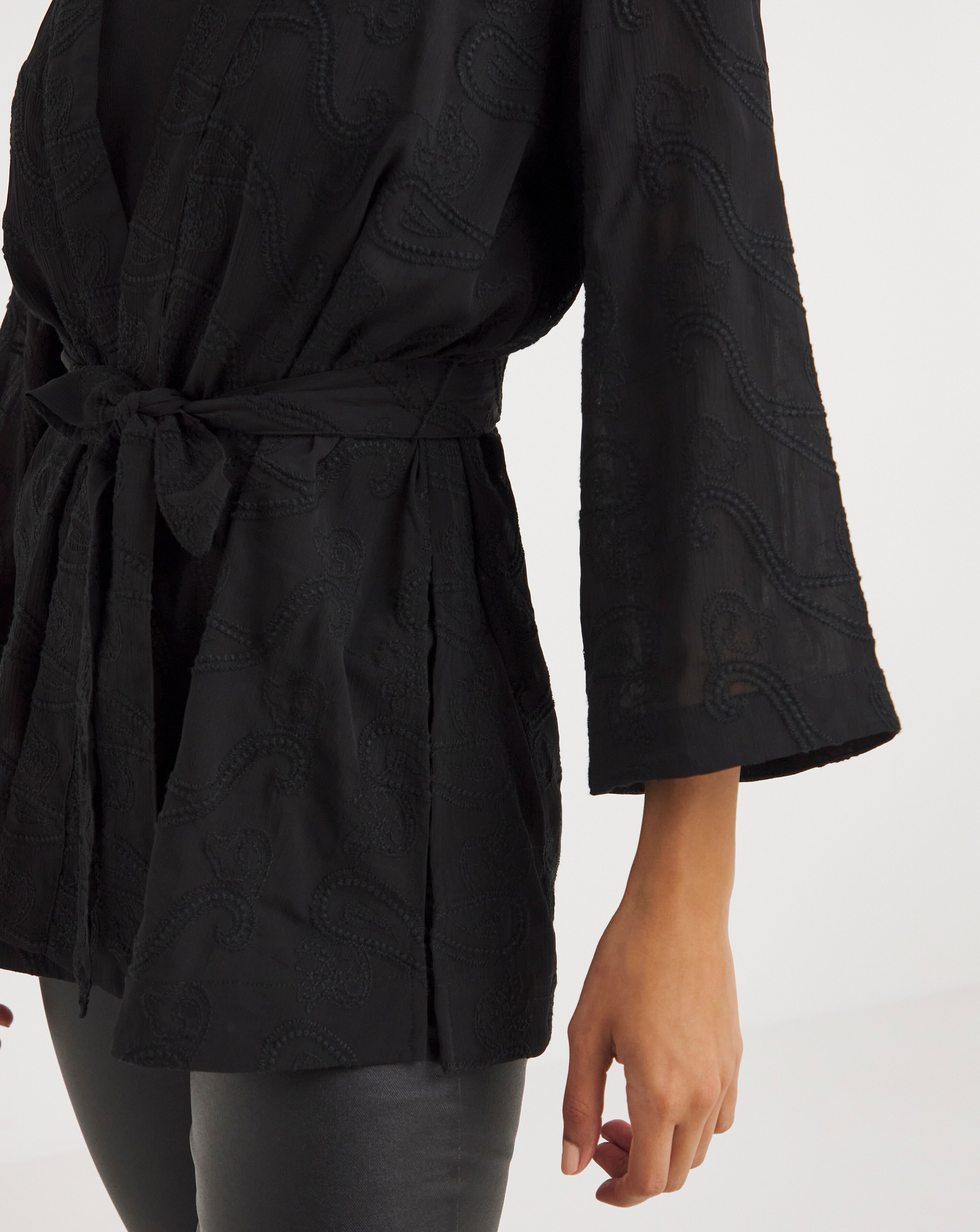 Black Embroidered Sheer Kimono 2 Black Embroidered Sheer Kimono