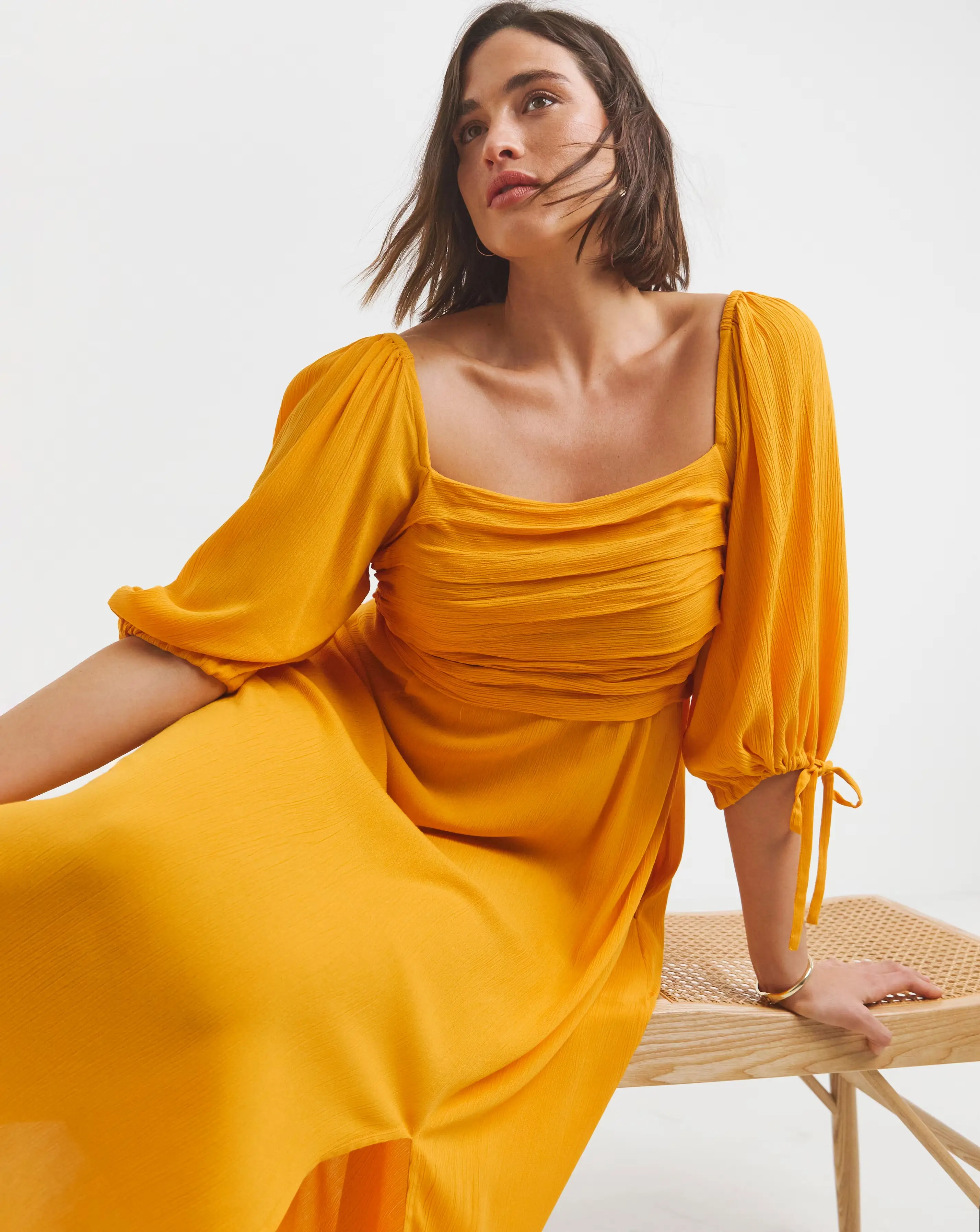 Yellow Crinkle Soft Volume Midi Dress 3 Yellow Crinkle Soft Volume Midi Dress