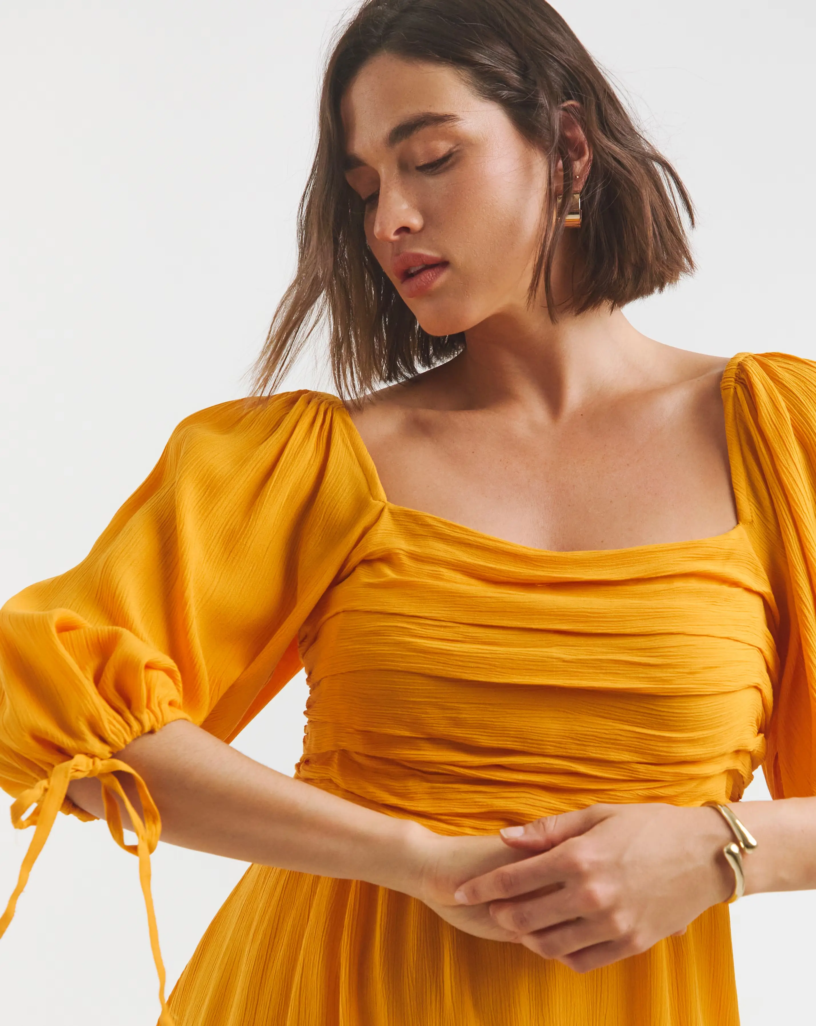 Yellow Crinkle Soft Volume Midi Dress 4 Yellow Crinkle Soft Volume Midi Dress
