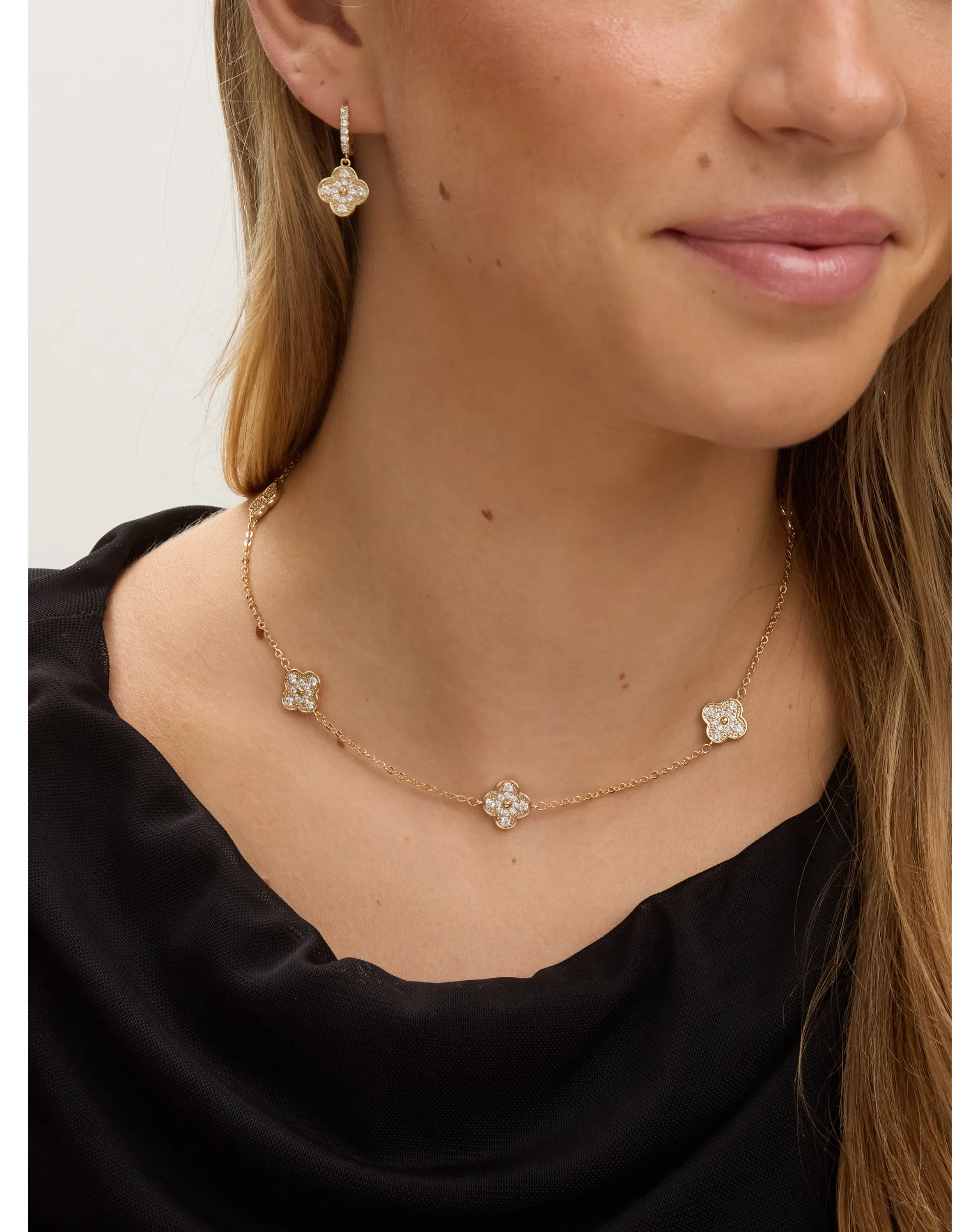 Jon Richard Gold Plated Pave Clover Earrings 3 Jon Richard Gold Plated Pave Clover Earrings