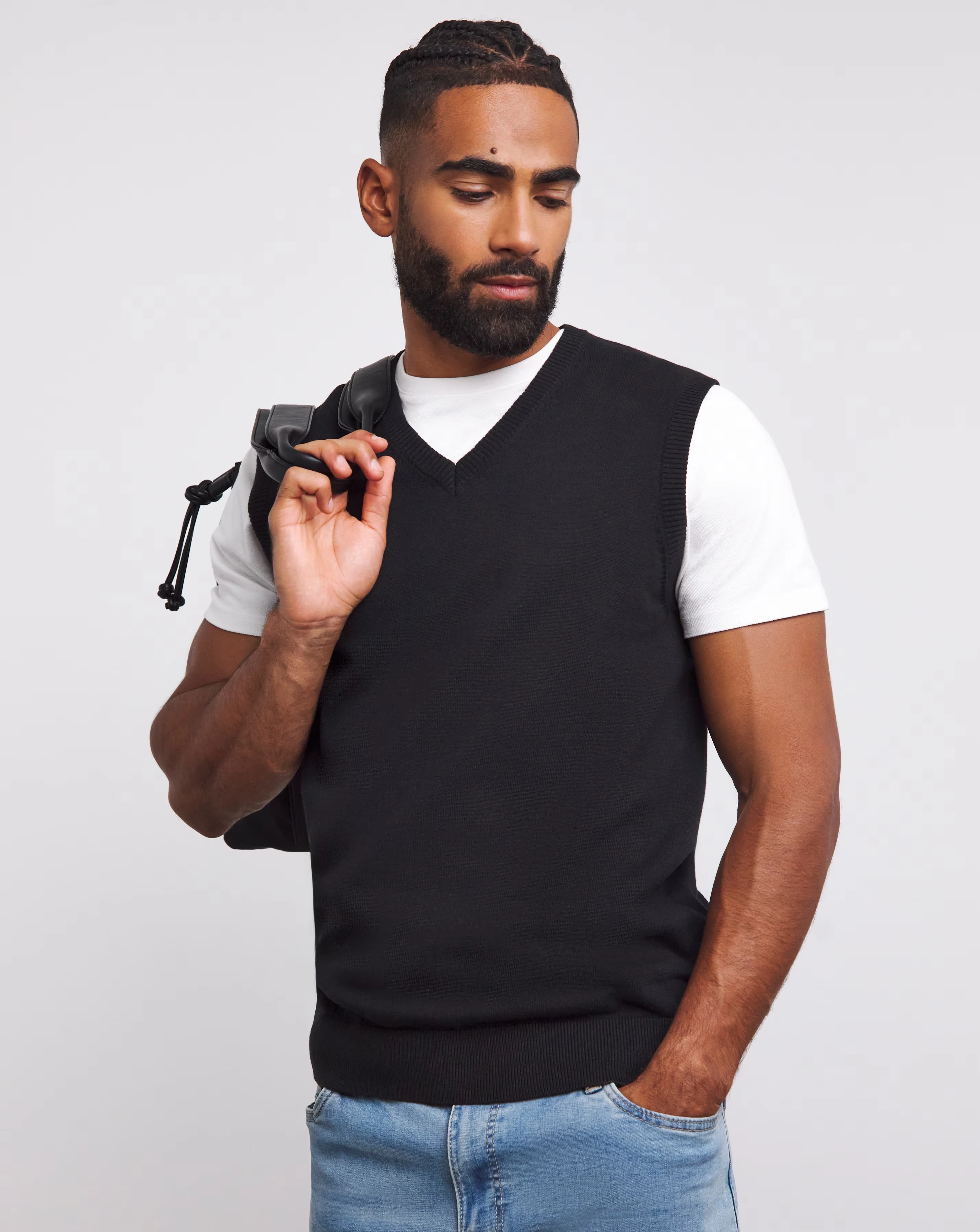 Black Cotton Sweater Vest