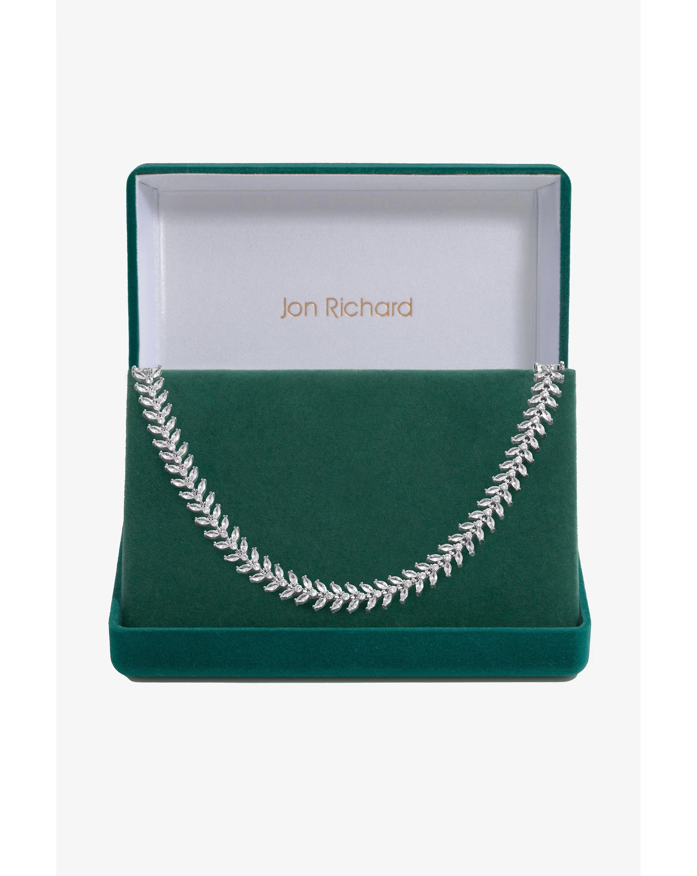 Jon Richard Rhodium Plated CZ Leaf Adjustable Toggle Necklace - Gift Boxed 1 Jon Richard Rhodium Plated CZ Leaf Adjustable Toggle Necklace - Gift Boxed