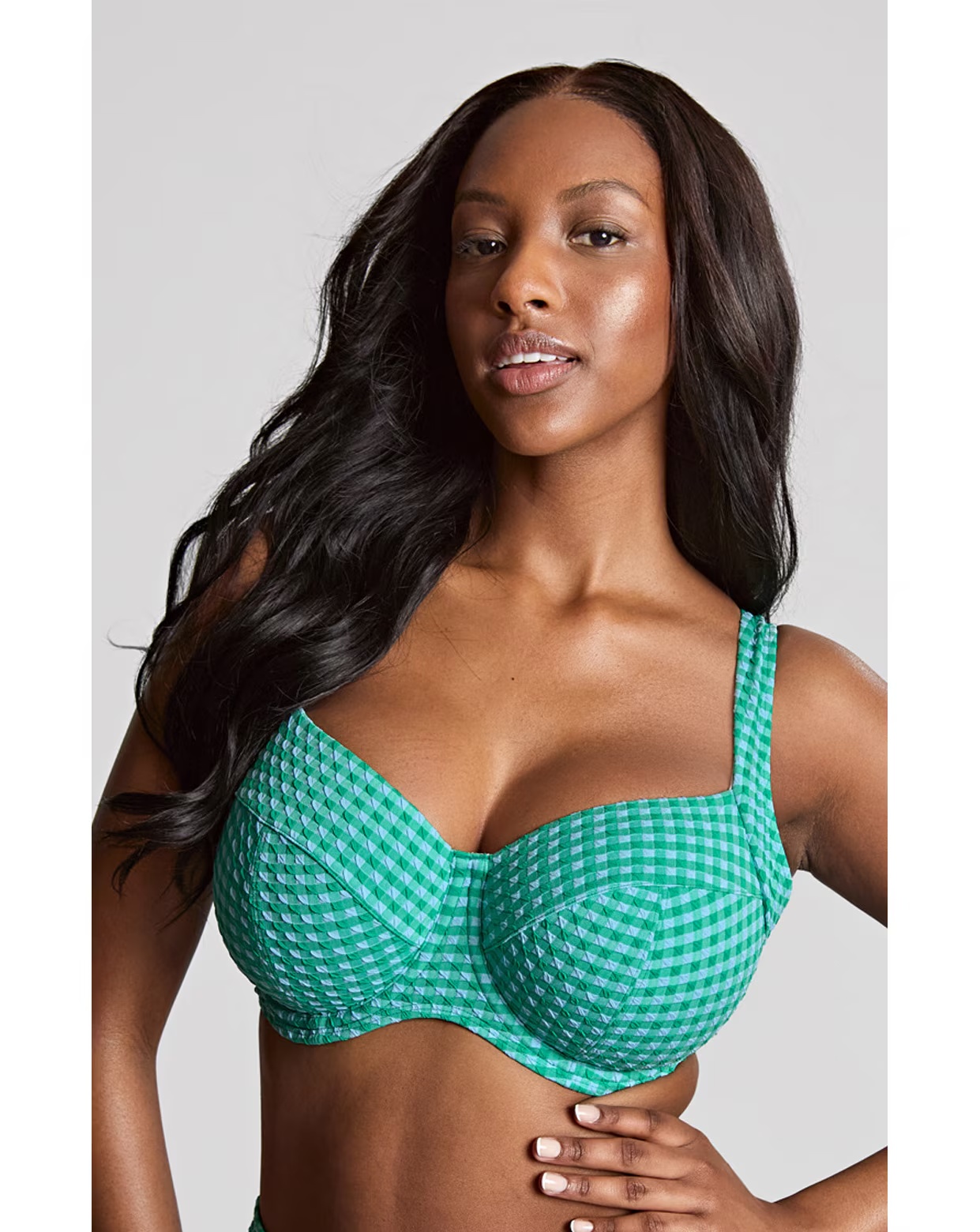 Panache Olivia Full Cup Wired Bikini Top Green Gingham 1 Panache Olivia Full Cup Wired Bikini Top Green Gingham