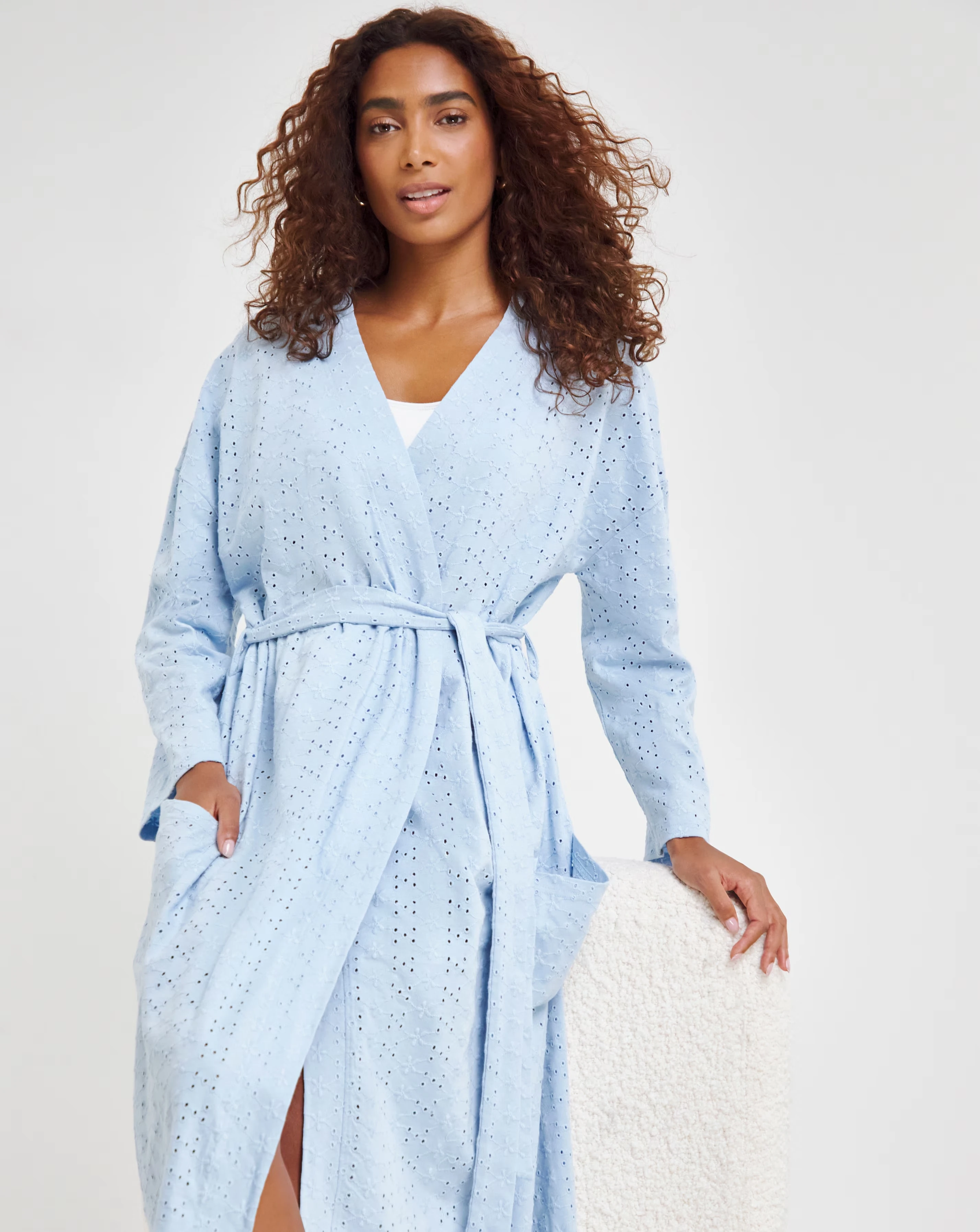 Cotton Jersey Broderie Dressing Gown 1 Cotton Jersey Broderie Dressing Gown