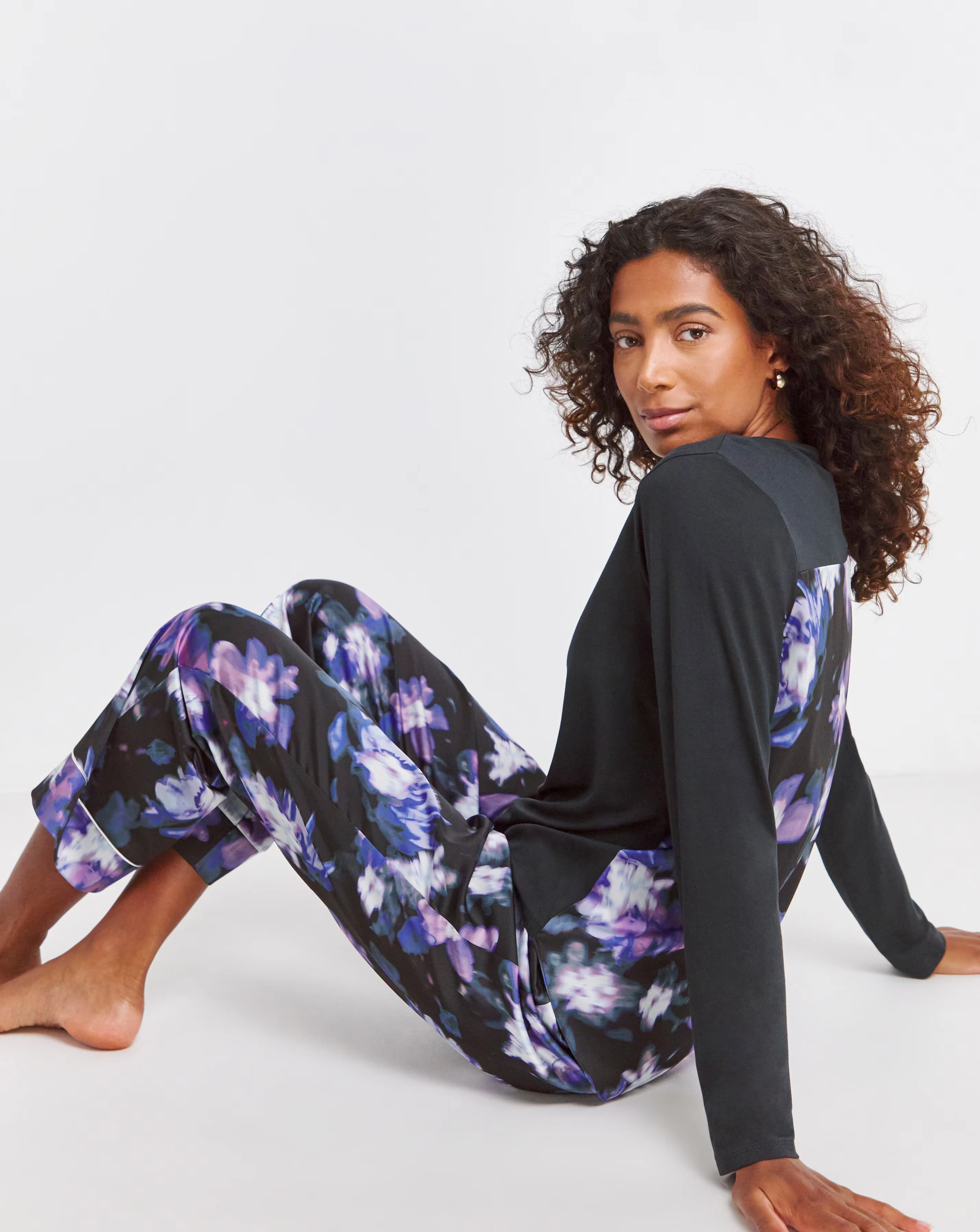 Figleaves Stretch Satin and Jersey Pyjama Set 1 Figleaves Stretch Satin and Jersey Pyjama Set