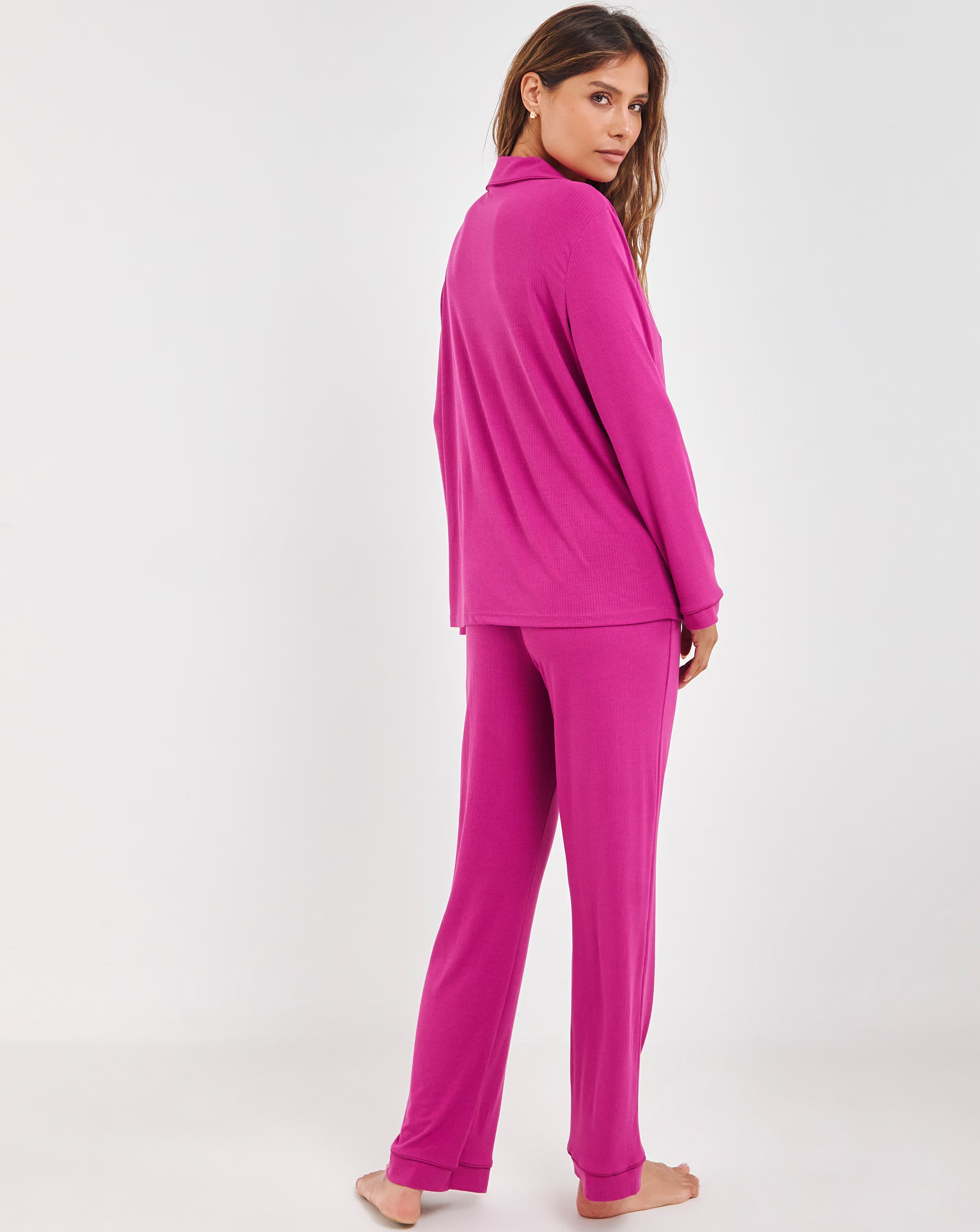 Pretty Secrets Supersoft Ribbed Button Through Pyjama Set 2 Pretty Secrets Supersoft Ribbed Button Through Pyjama Set