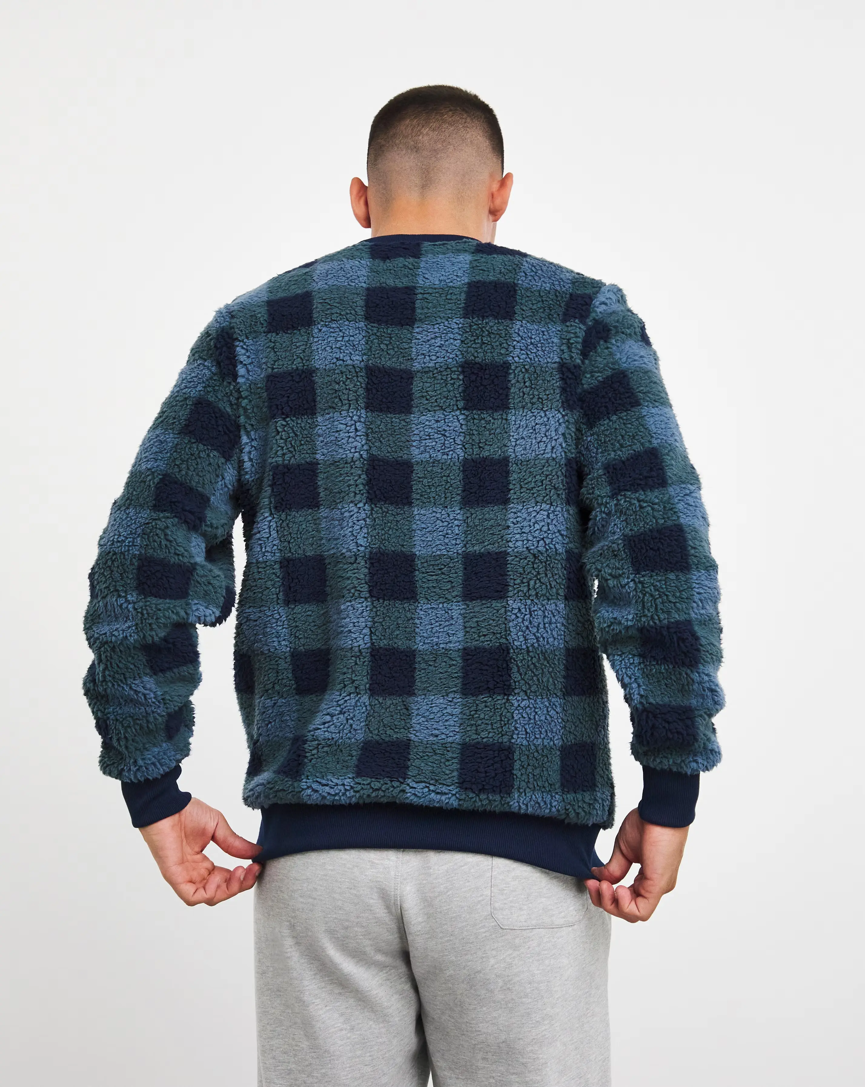 Borg Fleece Check Lounge Crew Jumper 2 Borg Fleece Check Lounge Crew Jumper