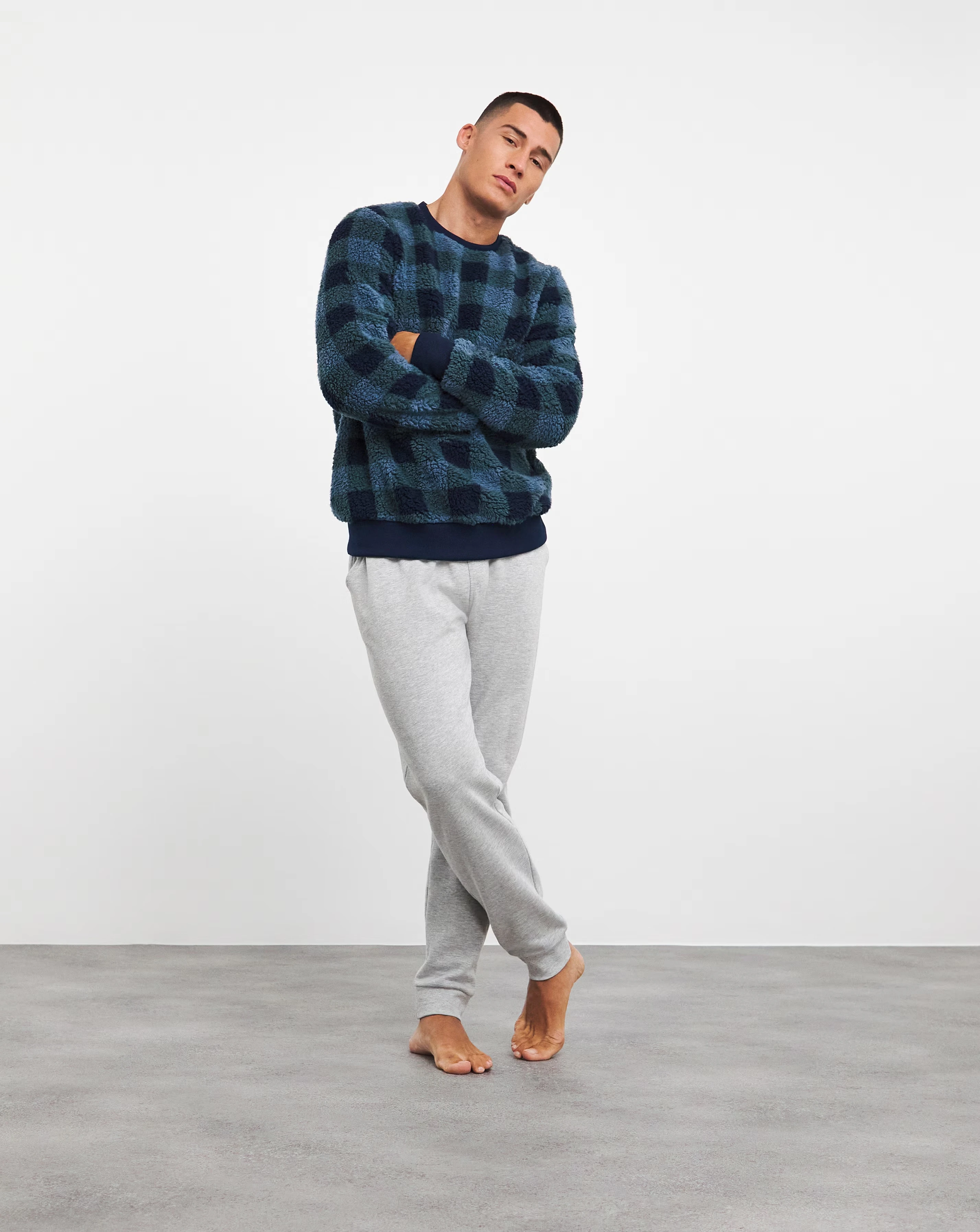 Borg Fleece Check Lounge Crew Jumper 3 Borg Fleece Check Lounge Crew Jumper