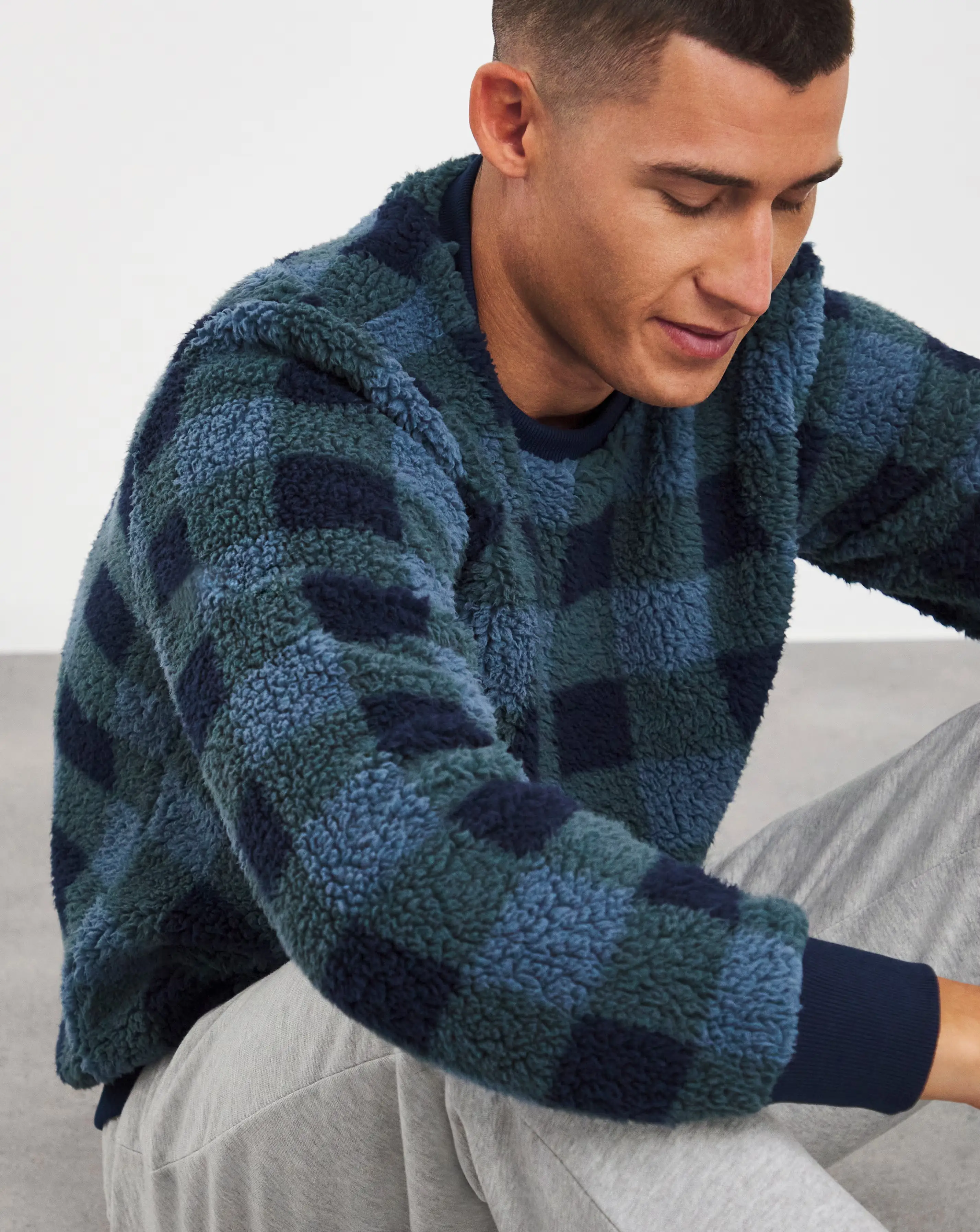 Borg Fleece Check Lounge Crew Jumper 4 Borg Fleece Check Lounge Crew Jumper