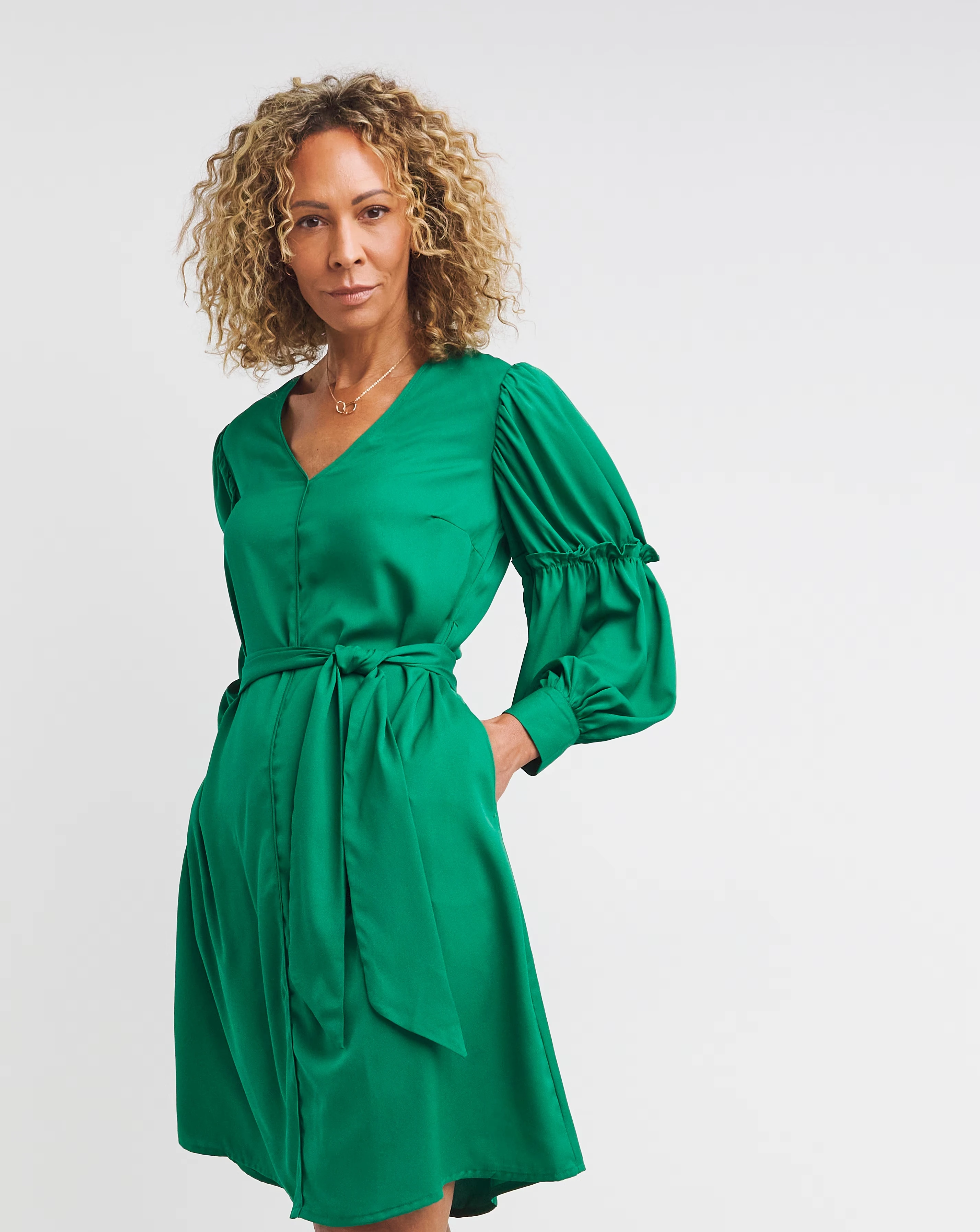 Balloon Frill Sleeve Swing Dress 1 Balloon Frill Sleeve Swing Dress