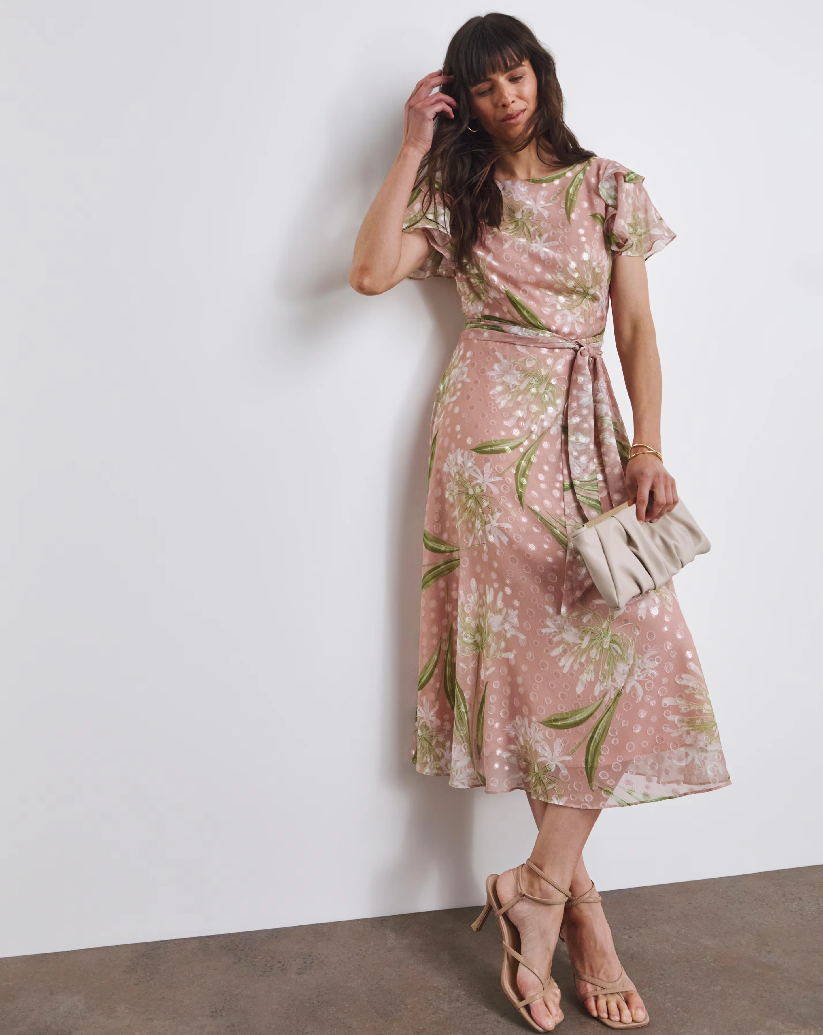 Joanna Hope Jacquard Frill Sleeve Printed Dress 1 Joanna Hope Jacquard Frill Sleeve Printed Dress